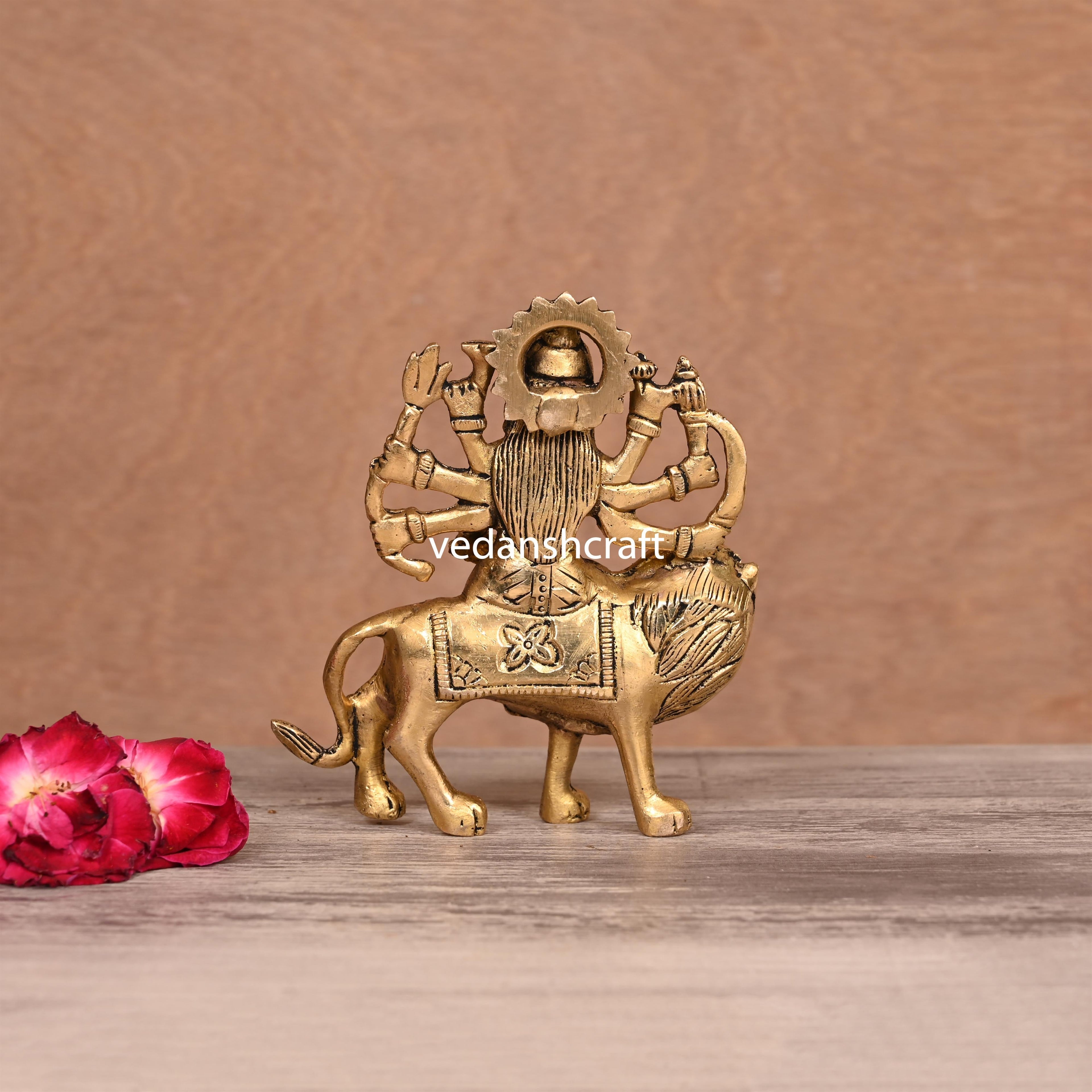 Brass Goddess Durga Sitting On Lion Idol (5"Inch) Vedansh Craft