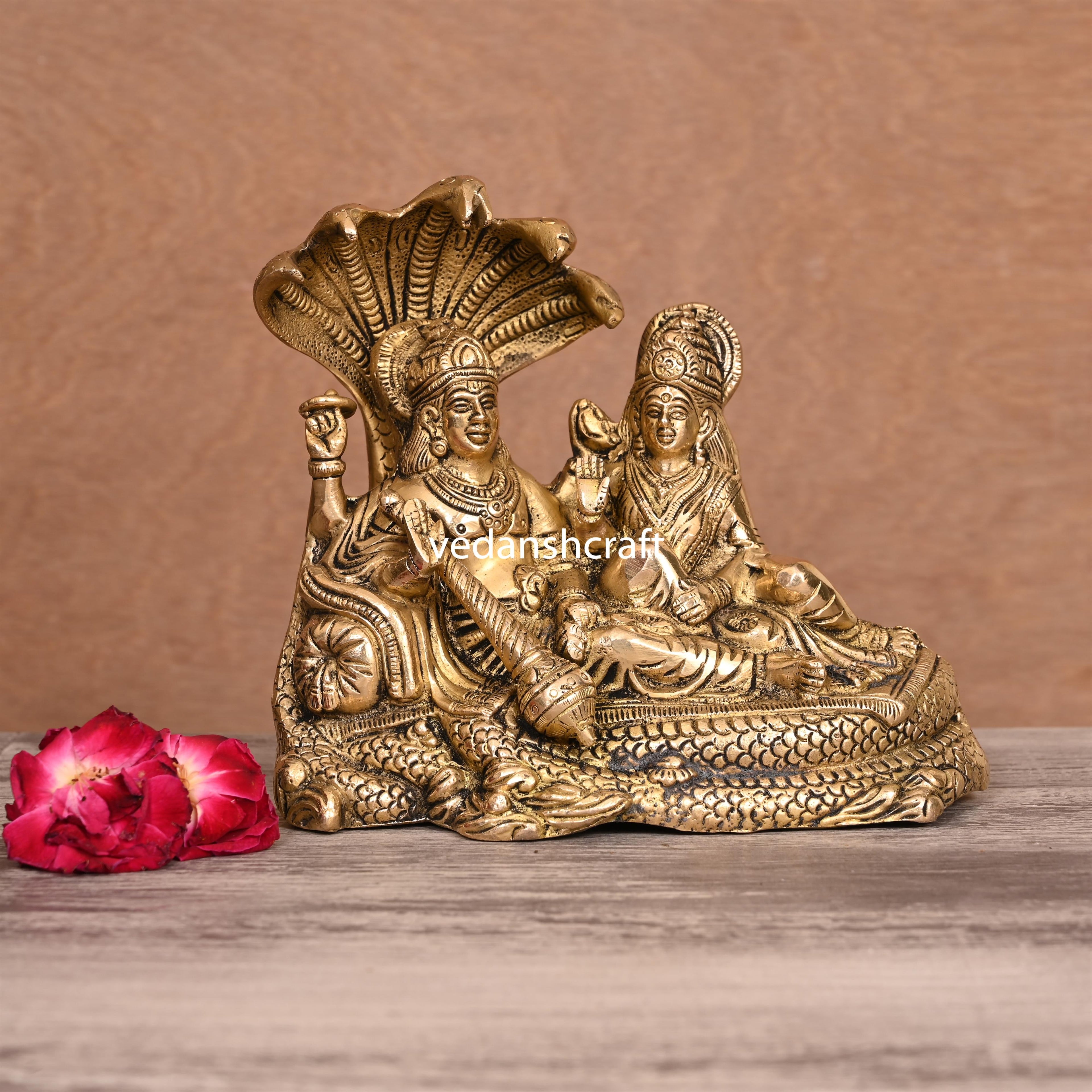 Brass Vishnu Lakshmi On Sheshnag Idol (6.5 Inch) Vedansh Craft