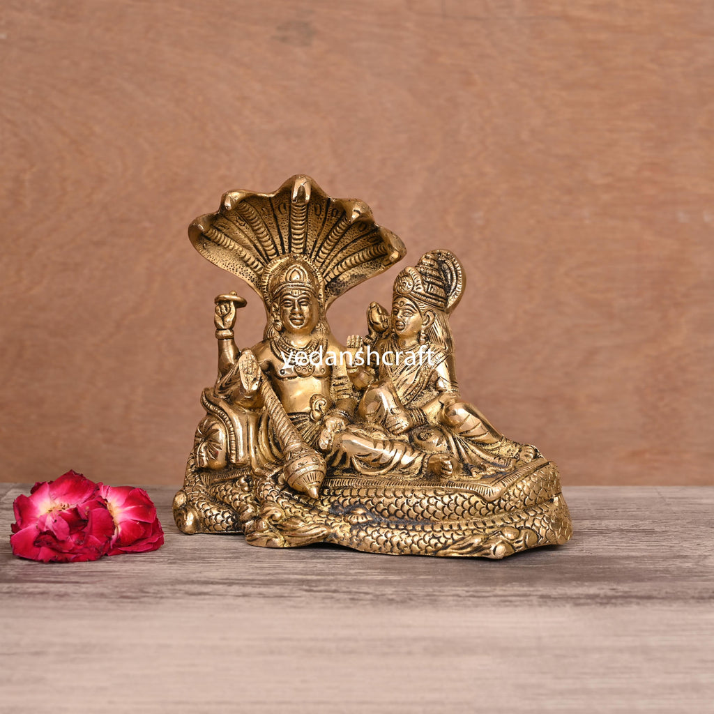 Brass Vishnu Lakshmi On Sheshnag Idol (6.5 Inch) Vedansh Craft