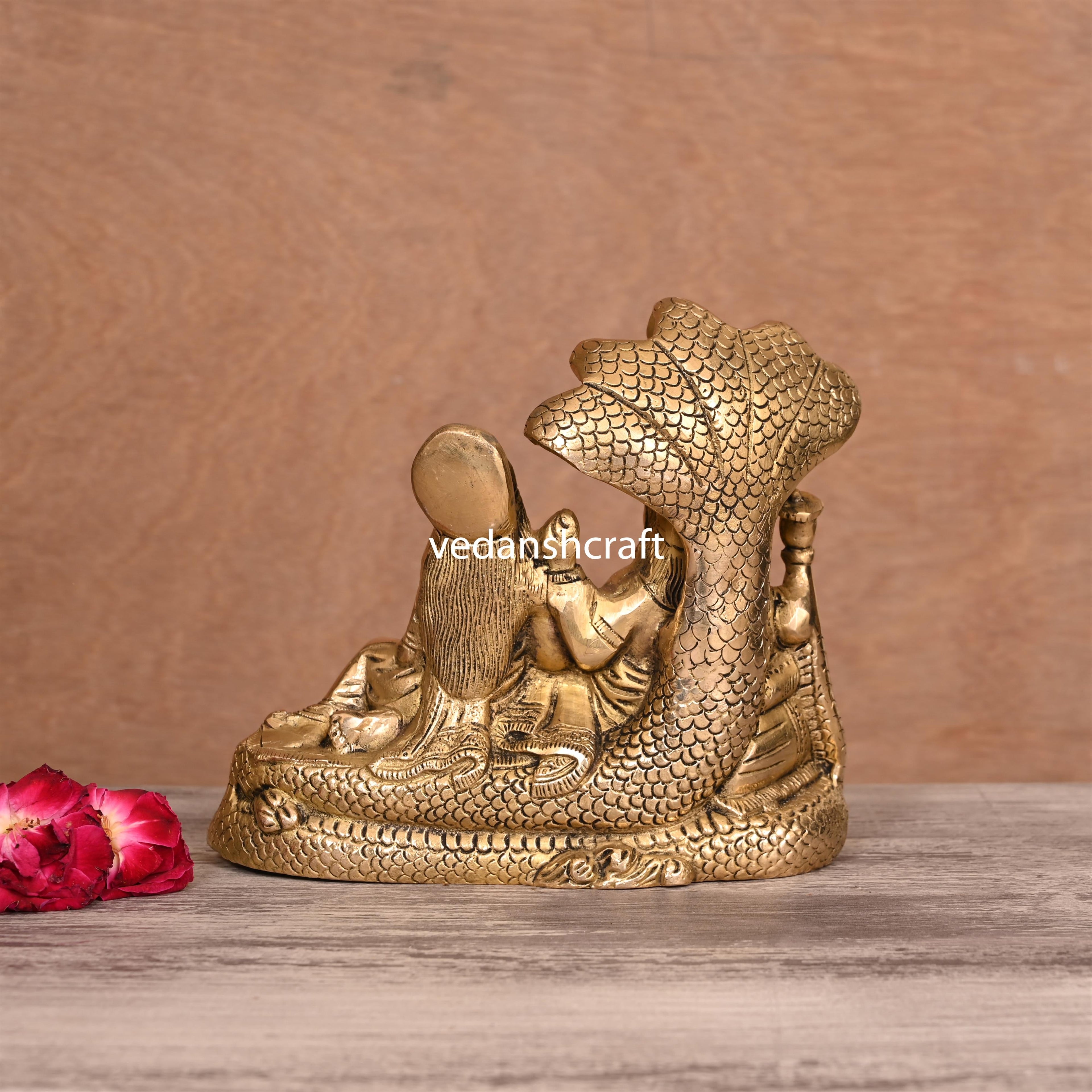 Brass Vishnu Lakshmi On Sheshnag Idol (6.5 Inch) Vedansh Craft