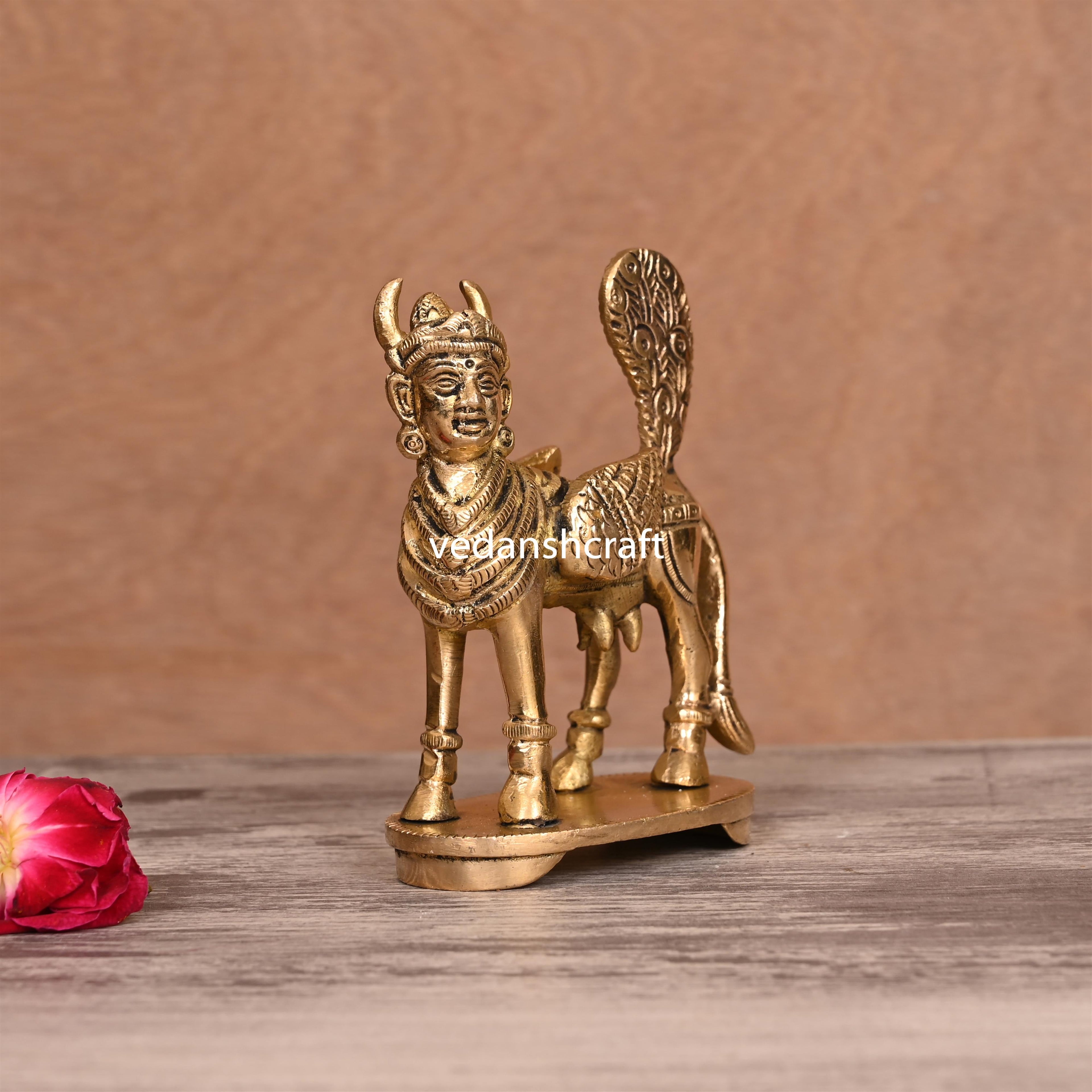 Brass Kamdhenu Cow Idol (4.5 Inch) Vedansh Craft
