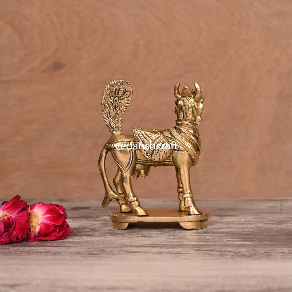 Brass Kamdhenu Cow Idol (4.5 Inch) Vedansh Craft