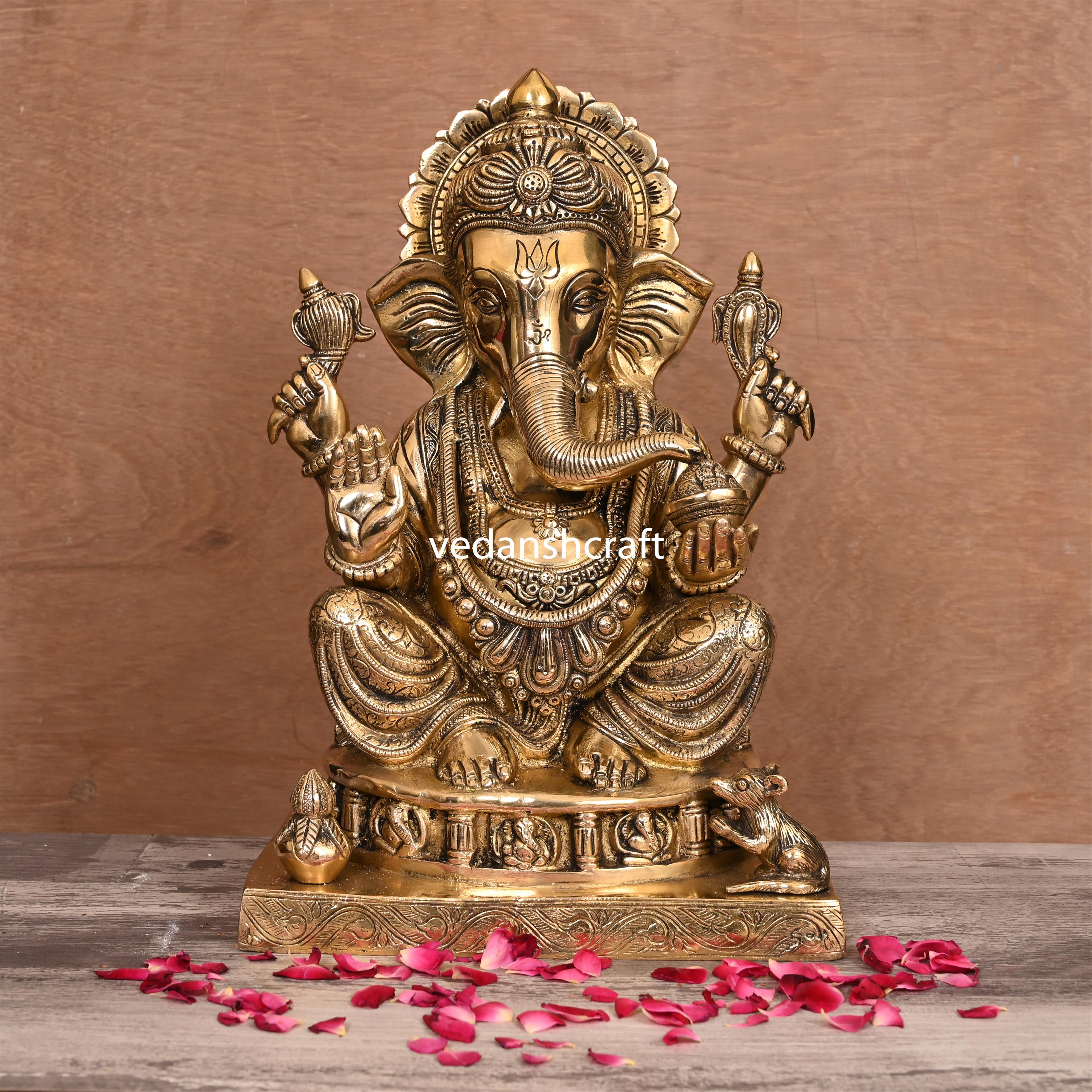 Brass Lord Sitting Ganesha Idol (14") Vedansh Craft