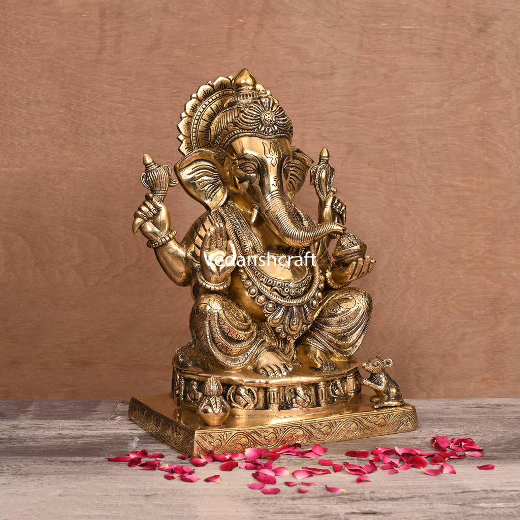 Brass Lord Sitting Ganesha Idol (14") Vedansh Craft