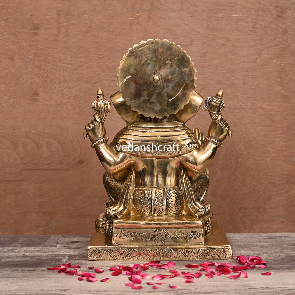 Brass Lord Sitting Ganesha Idol (14") Vedansh Craft
