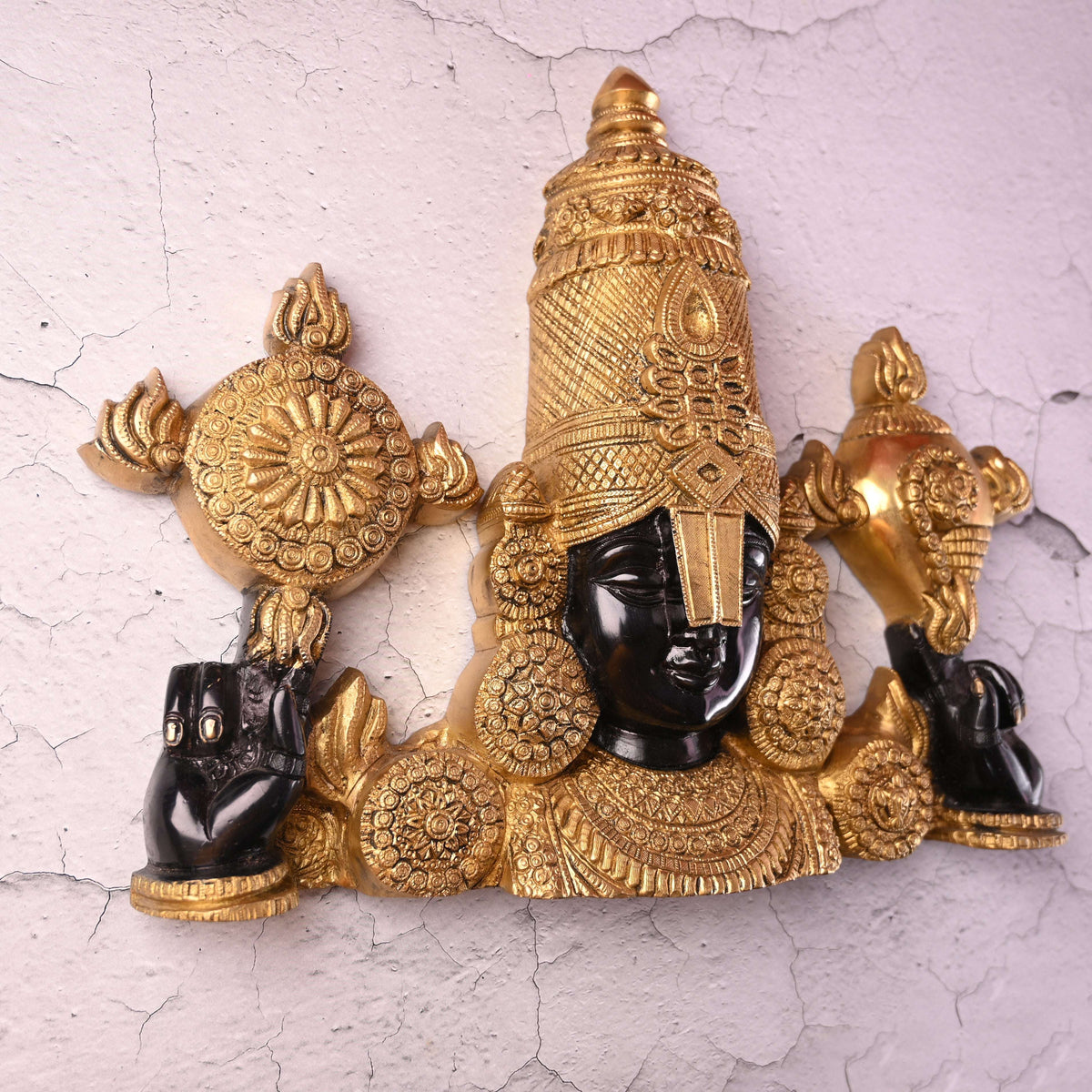 Brass Tirupati Balaji Wall Hanging – Handmade Venkateshwar Decor (14.8 Inch) Vedansh Craft