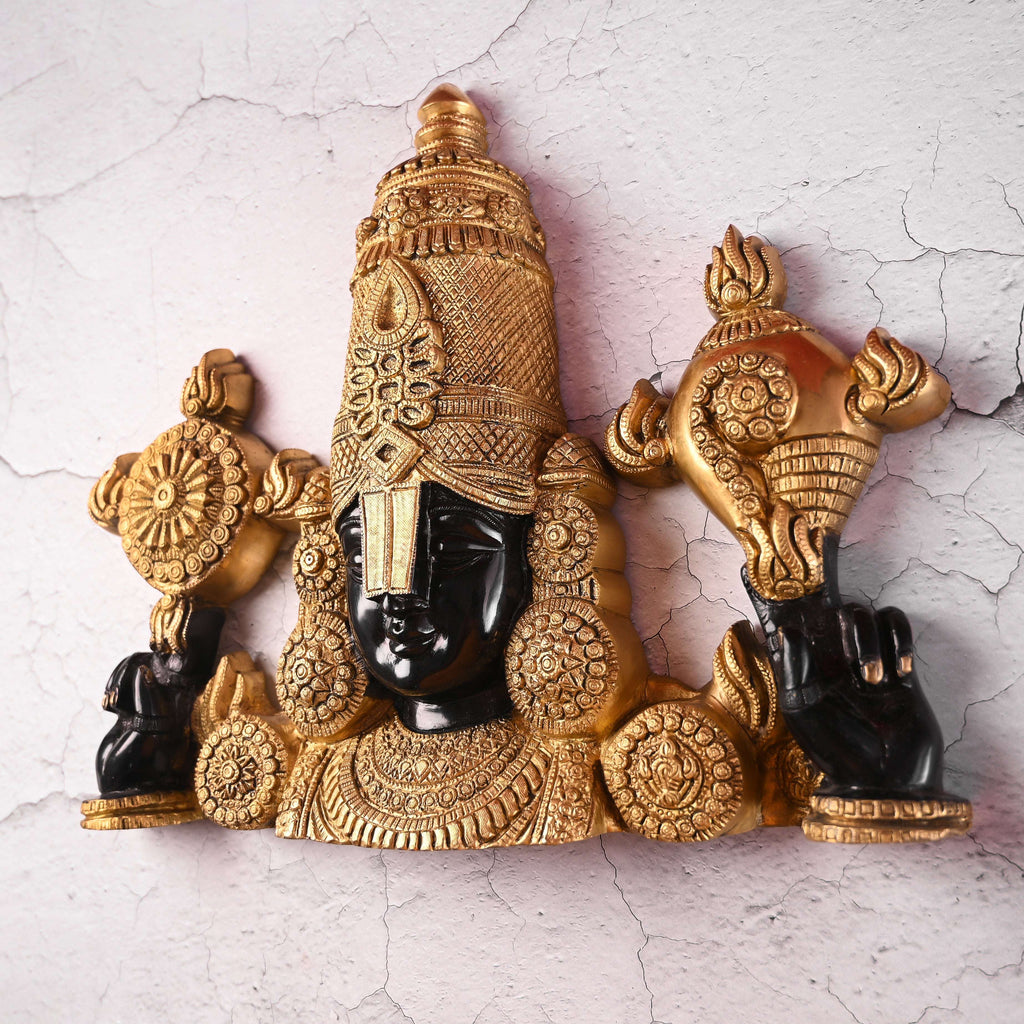 Brass Tirupati Balaji Wall Hanging – Handmade Venkateshwar Decor (14.8 Inch) Vedansh Craft