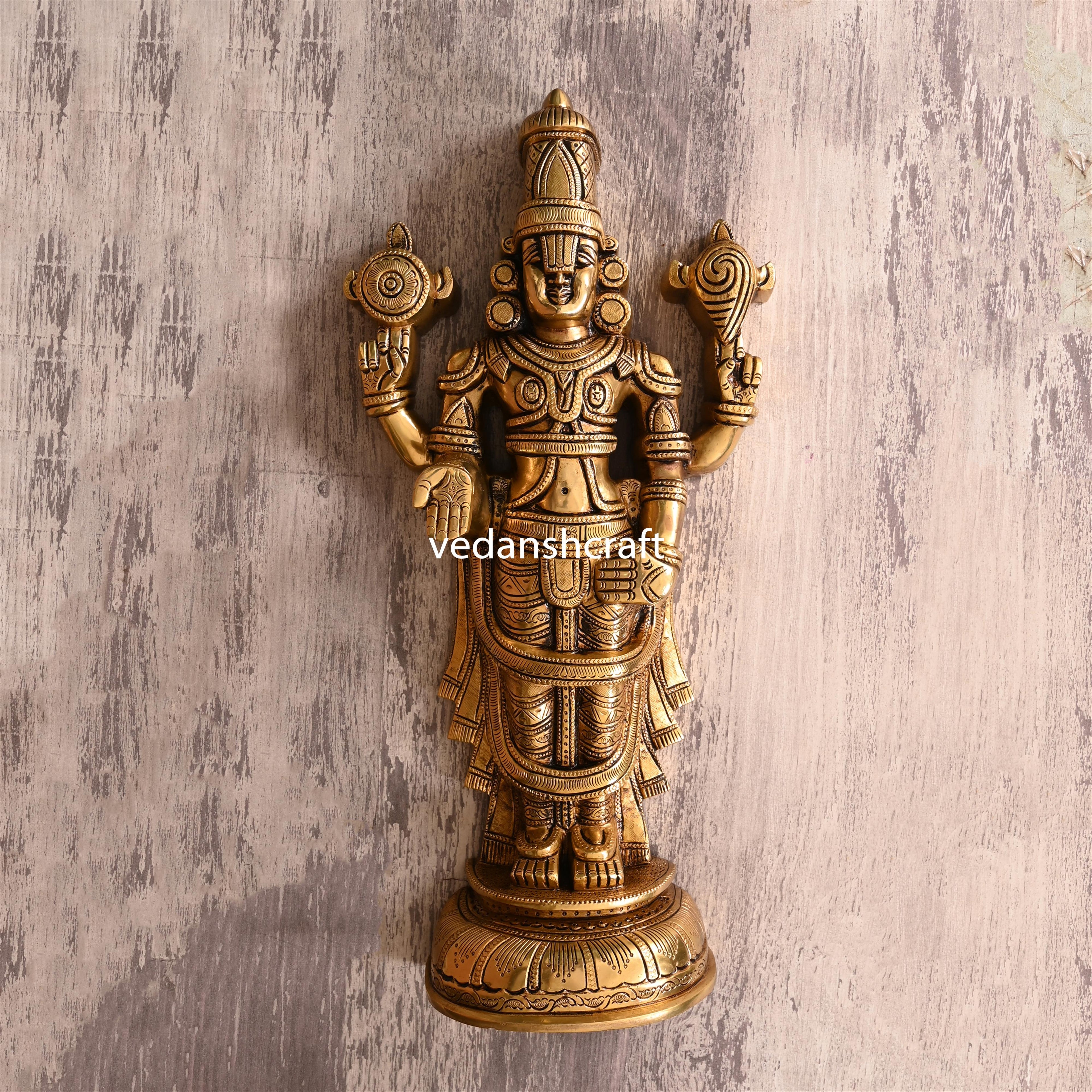 Brass Superfine Tirupati Balaji/Venkateshwar Idol Wall Hanging (17 Inch) Vedansh Craft