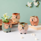 Orange Owl Ceramic Planter With Wooden Coaster Nestasia