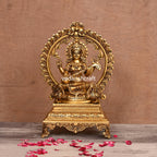 Brass Superfine Sitting Lakshmi, Ganesha And Saraswati On Throne Idol Set (14 Inch) Vedansh Craft
