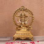 Brass Superfine Sitting Lakshmi, Ganesha And Saraswati On Throne Idol Set (14 Inch) Vedansh Craft
