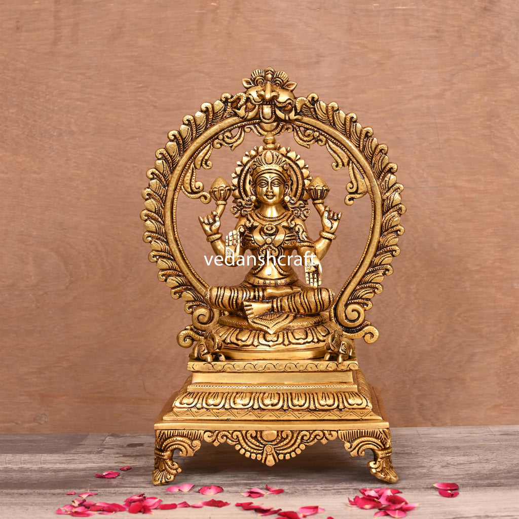 Brass Superfine Sitting Lakshmi, Ganesha And Saraswati On Throne Idol Set (14 Inch) Vedansh Craft