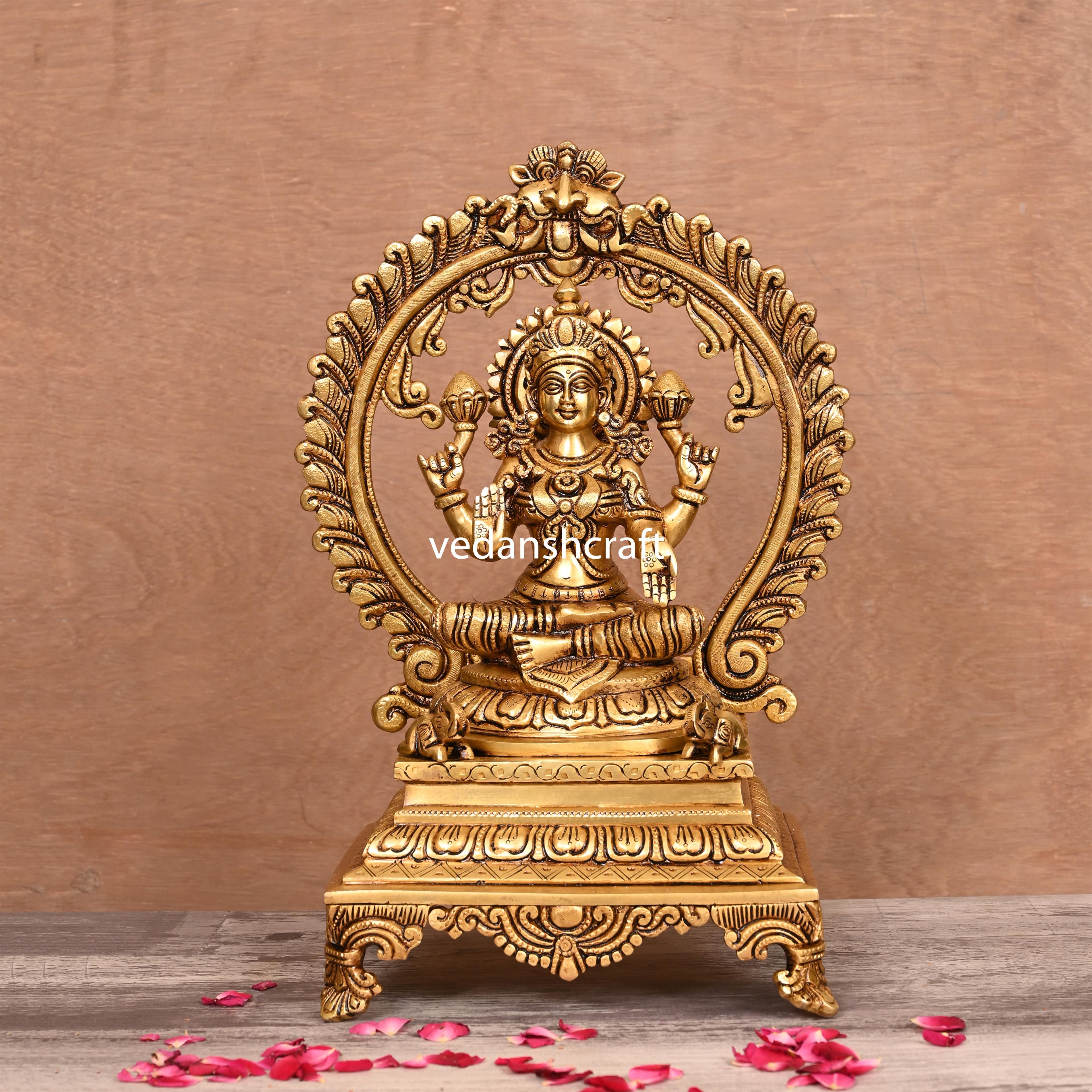 Brass Superfine Sitting Lakshmi, Ganesha And Saraswati On Throne Idol Set (14 Inch) Vedansh Craft