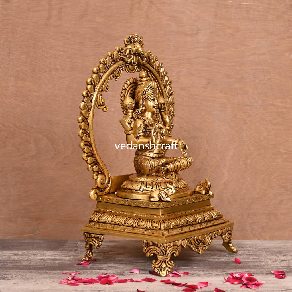 Brass Superfine Sitting Lakshmi, Ganesha And Saraswati On Throne Idol Set (14 Inch) Vedansh Craft