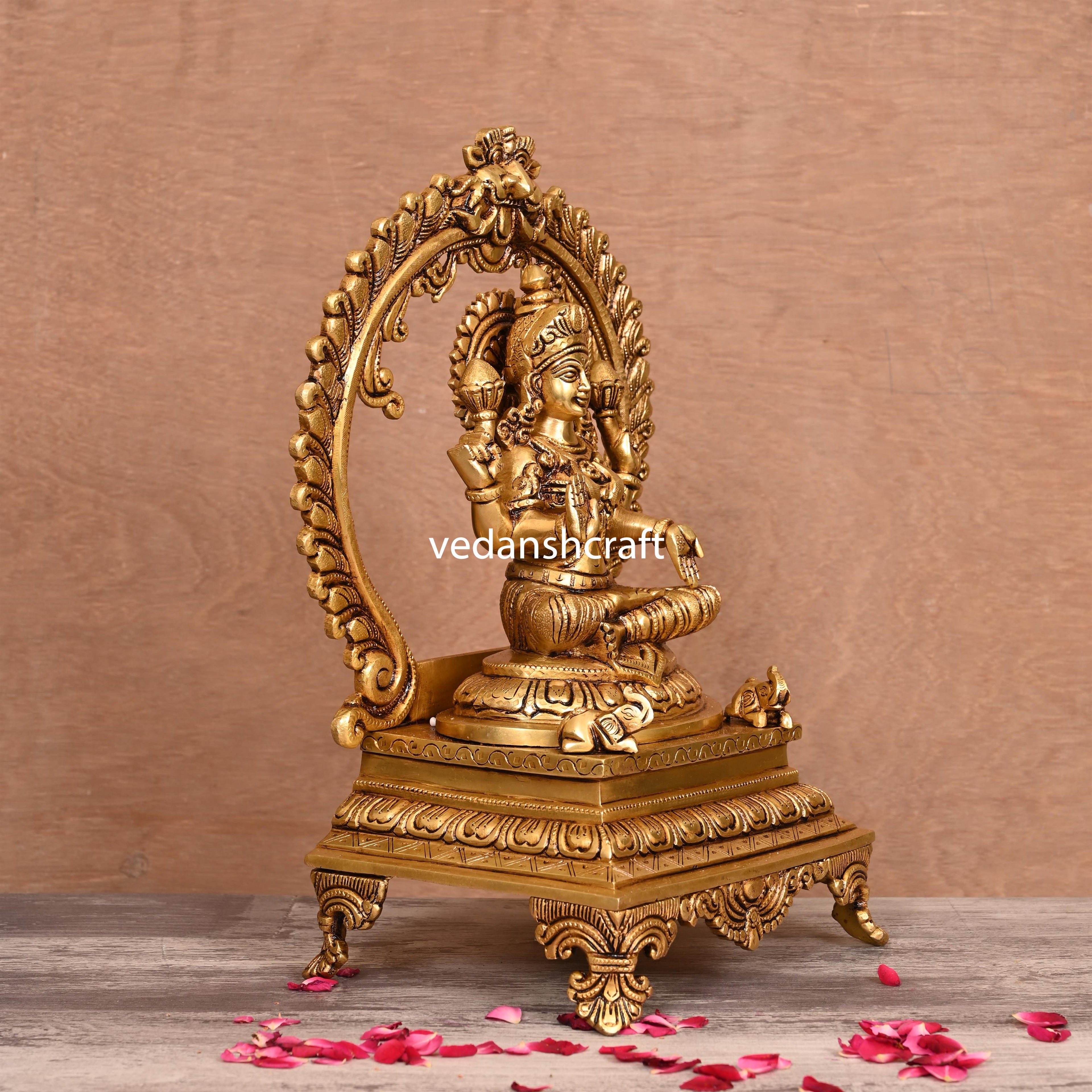 Brass Superfine Sitting Lakshmi, Ganesha And Saraswati On Throne Idol Set (14 Inch) Vedansh Craft