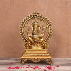 Brass Superfine Sitting Lakshmi, Ganesha And Saraswati On Throne Idol Set (14 Inch) Vedansh Craft