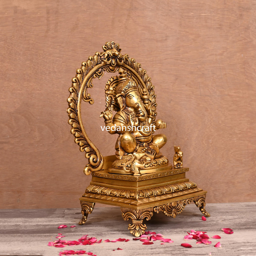 Brass Superfine Sitting Lakshmi, Ganesha And Saraswati On Throne Idol Set (14 Inch) Vedansh Craft