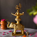 Brass Peacock Diya On Elephant (11.1 Inch) Vedansh Craft