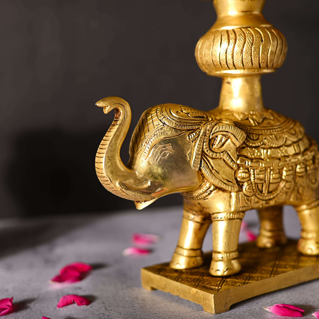 Brass Peacock Diya On Elephant (11.1 Inch) Vedansh Craft