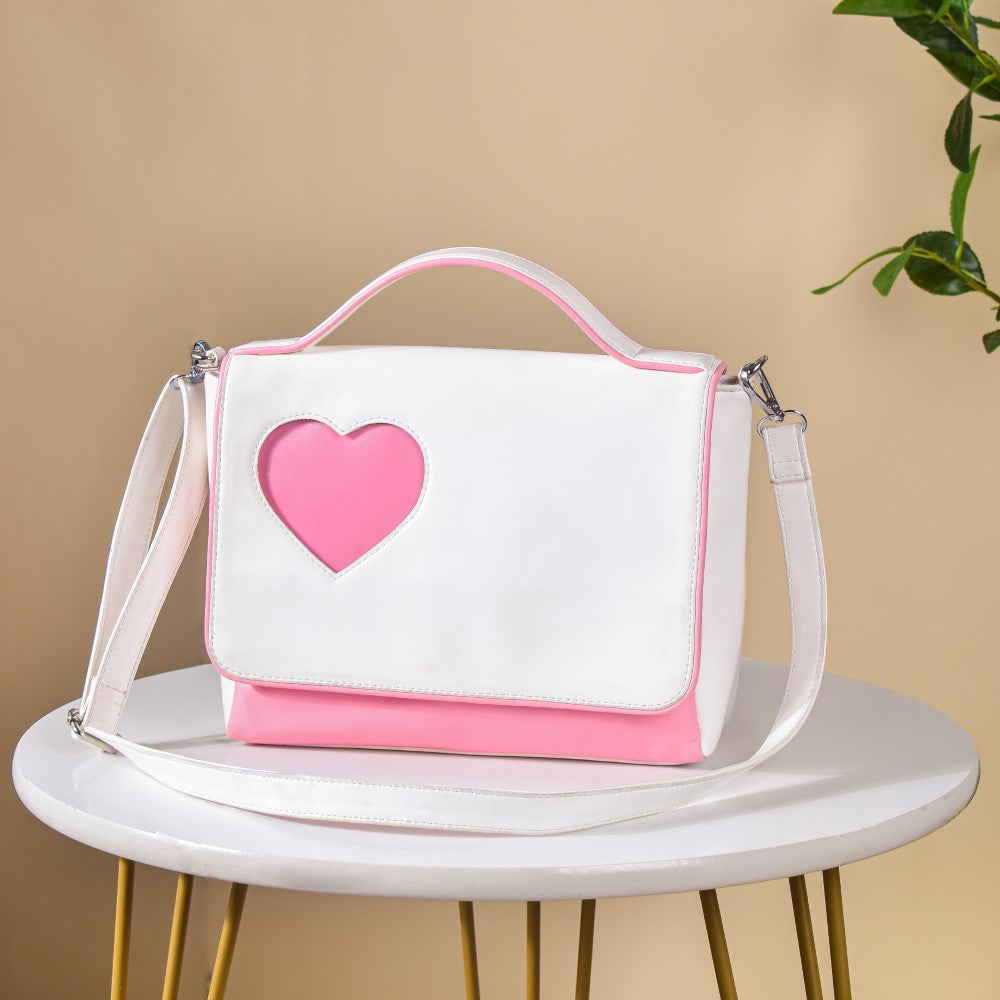 Heart Sling Bag White And Pink Nestasia