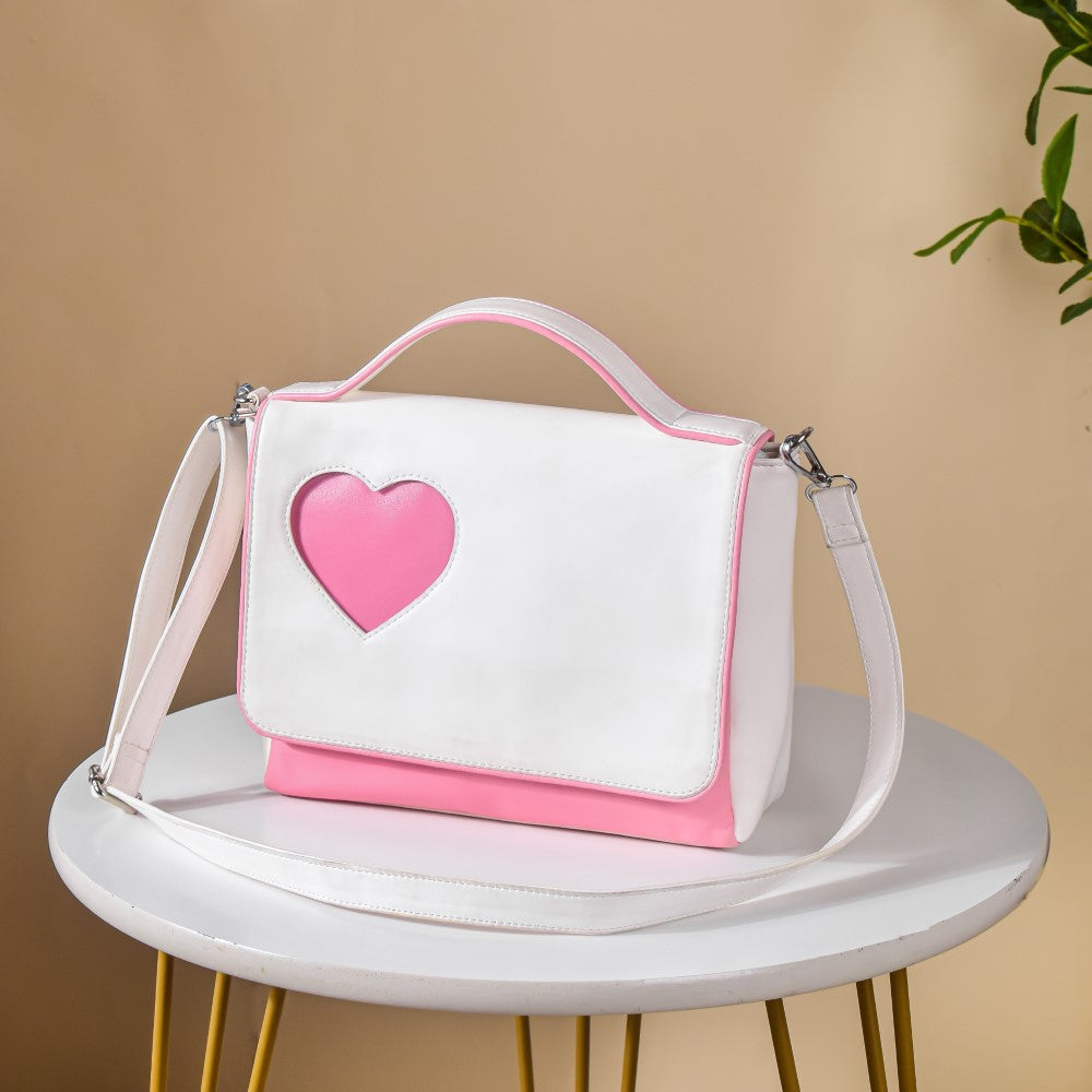 Heart Sling Bag White And Pink Nestasia