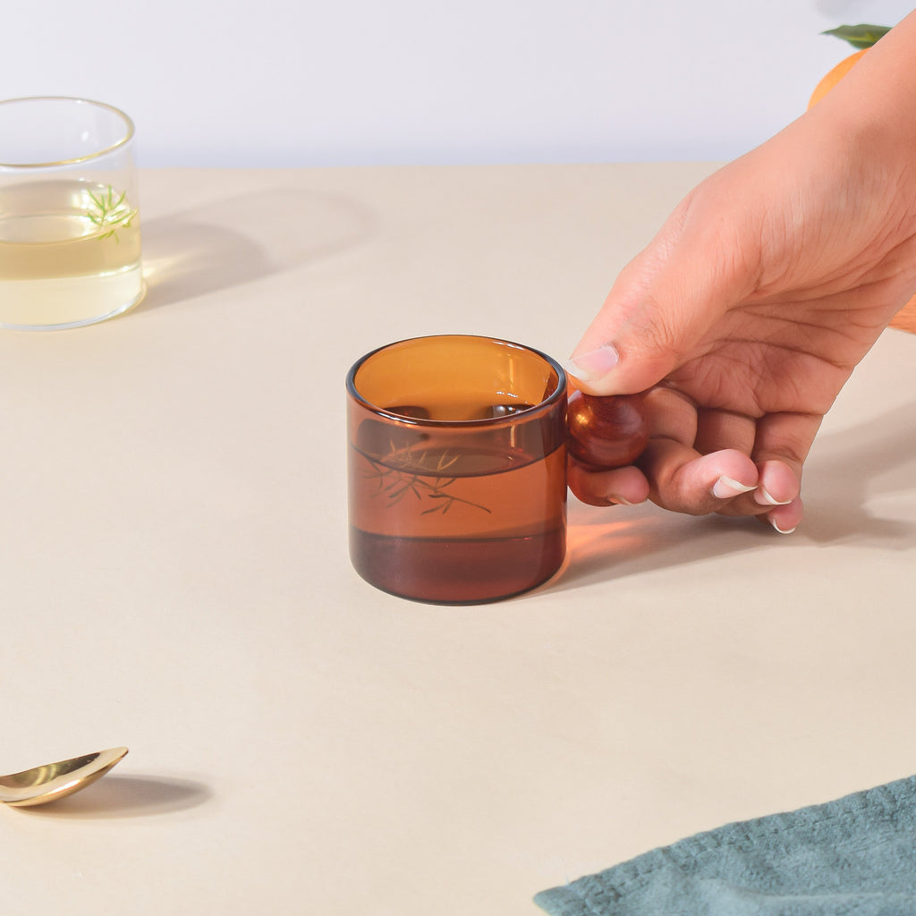 Glass Mug Amber With Knob Handle Small Nestasia