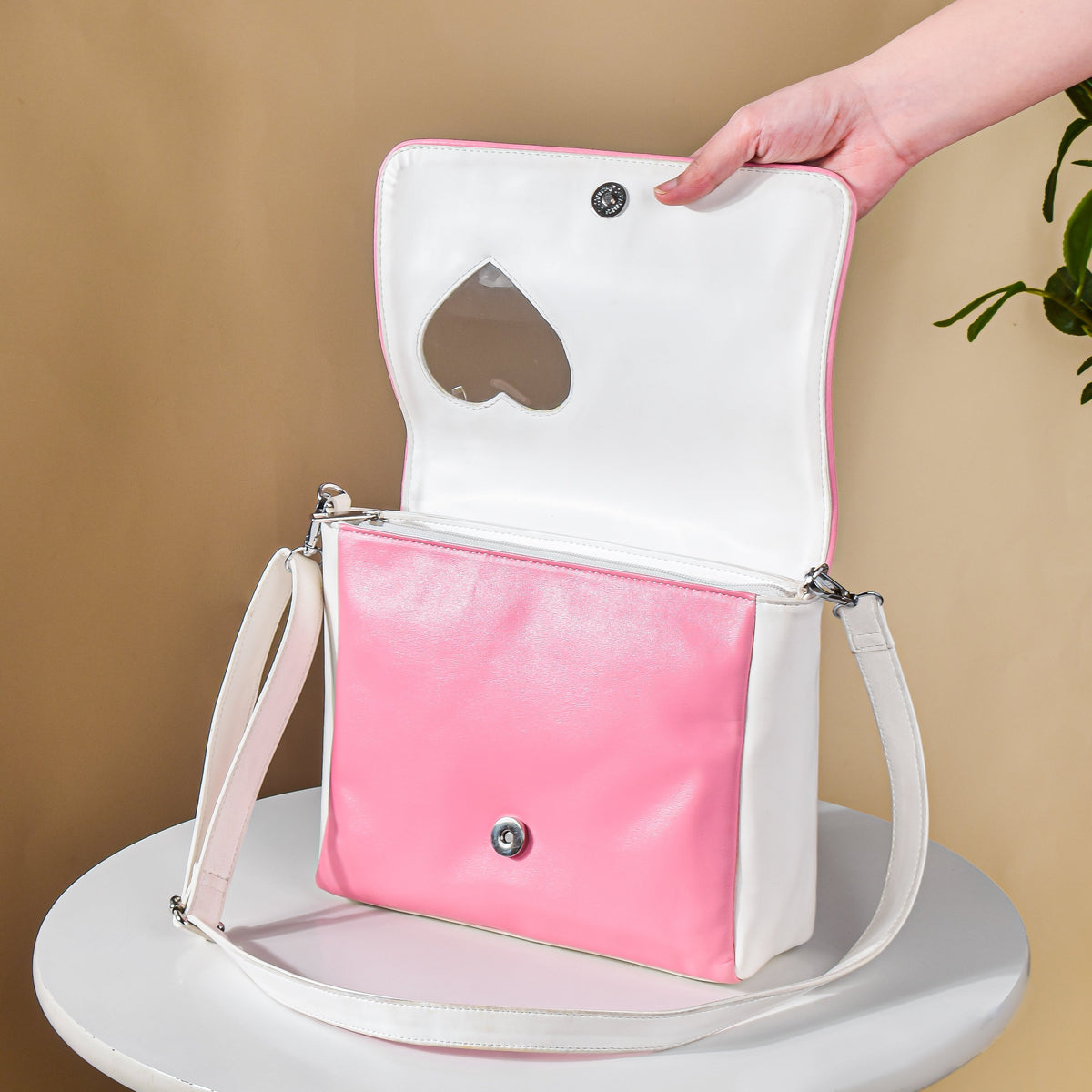 Heart Sling Bag White And Pink Nestasia