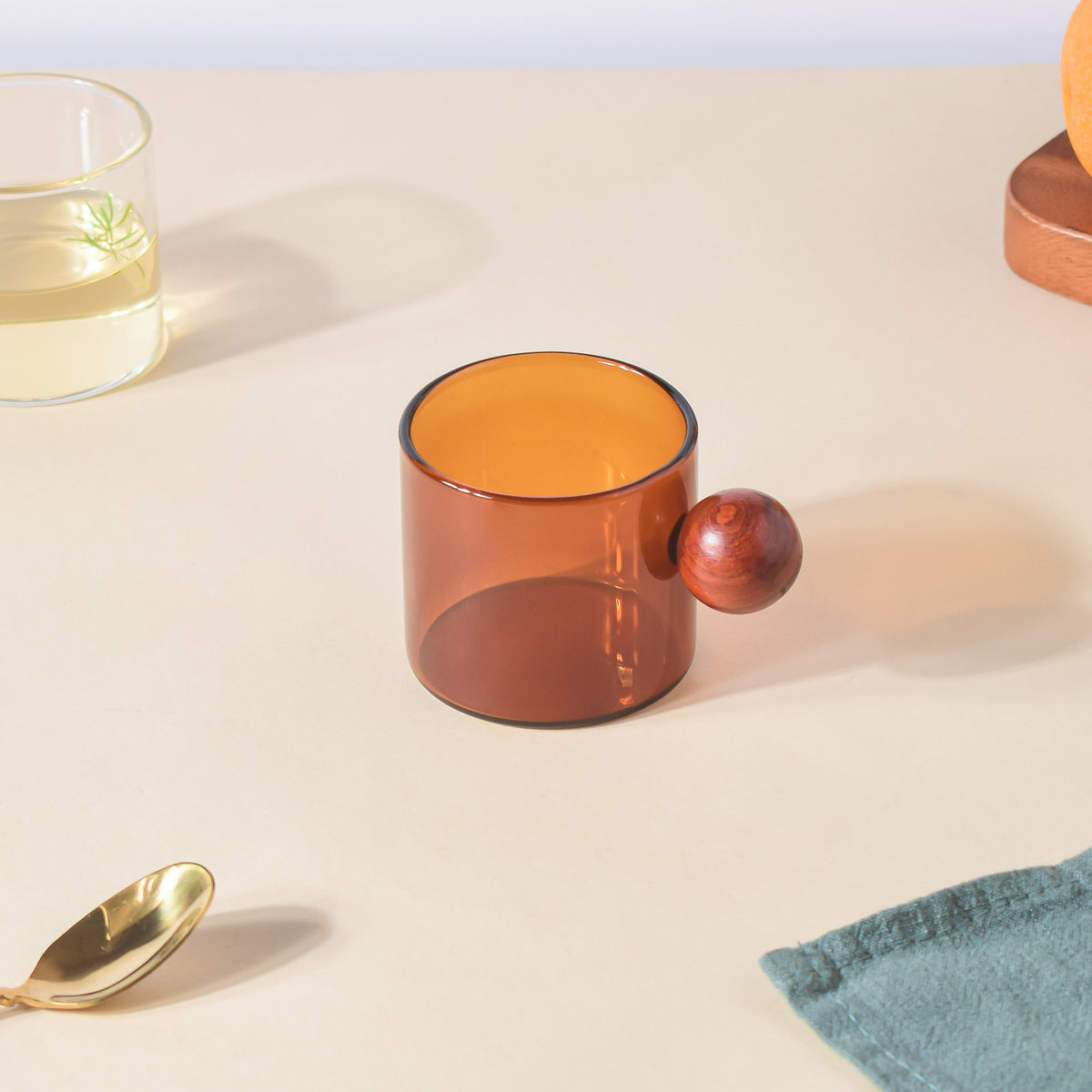 Glass Mug Amber With Knob Handle Small Nestasia
