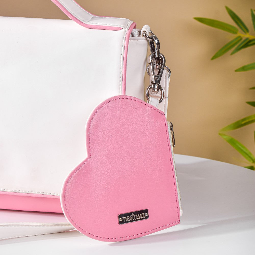 Heart Card Holder Coin Purse White And Pink Nestasia