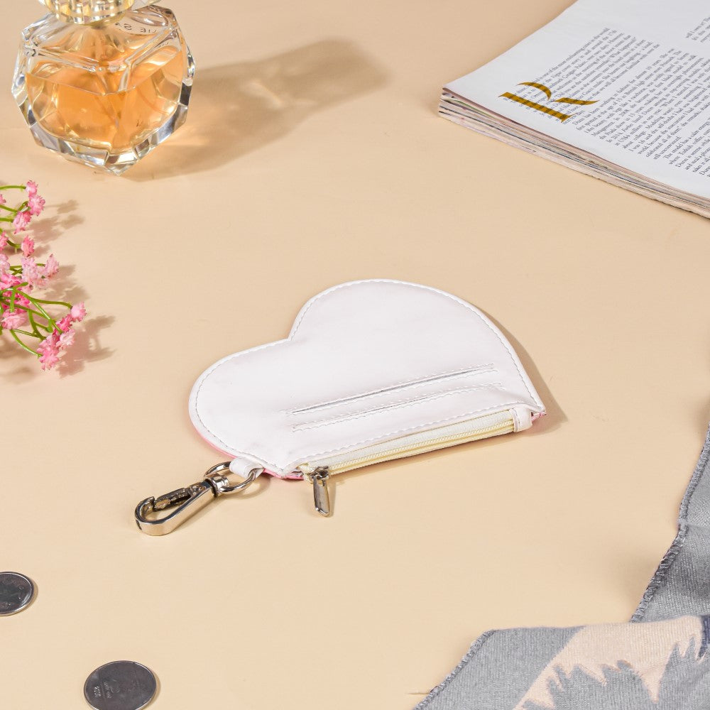 Heart Card Holder Coin Purse White And Pink Nestasia