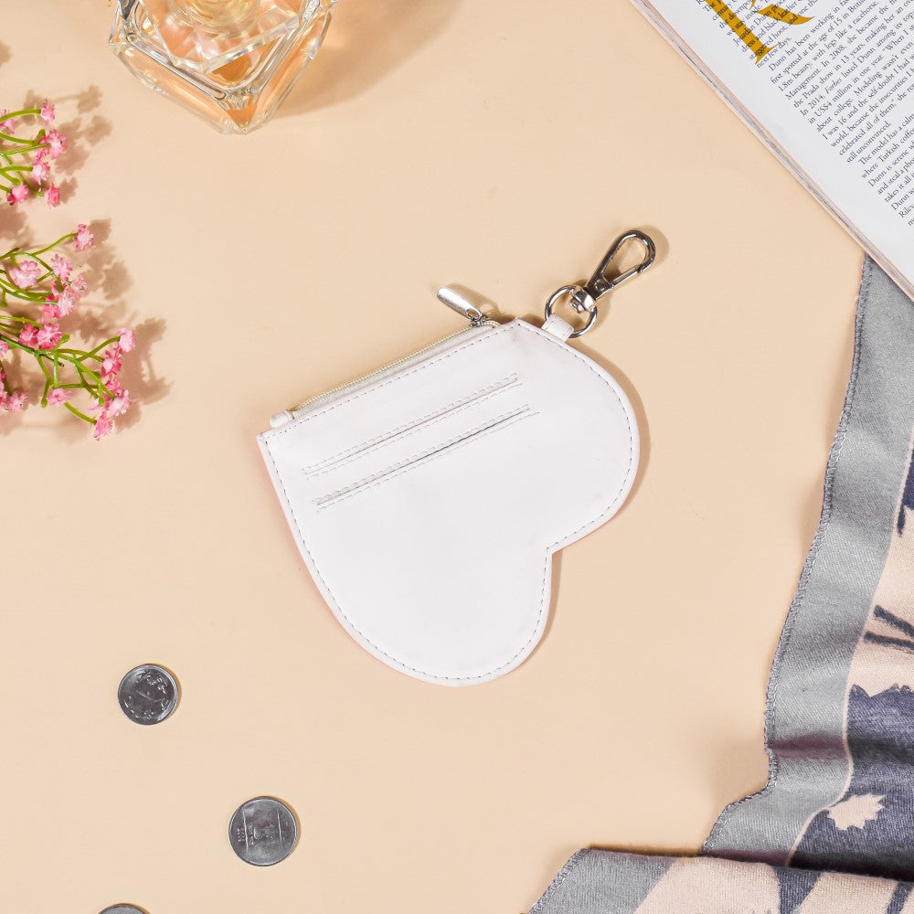 Heart Card Holder Coin Purse White And Pink Nestasia