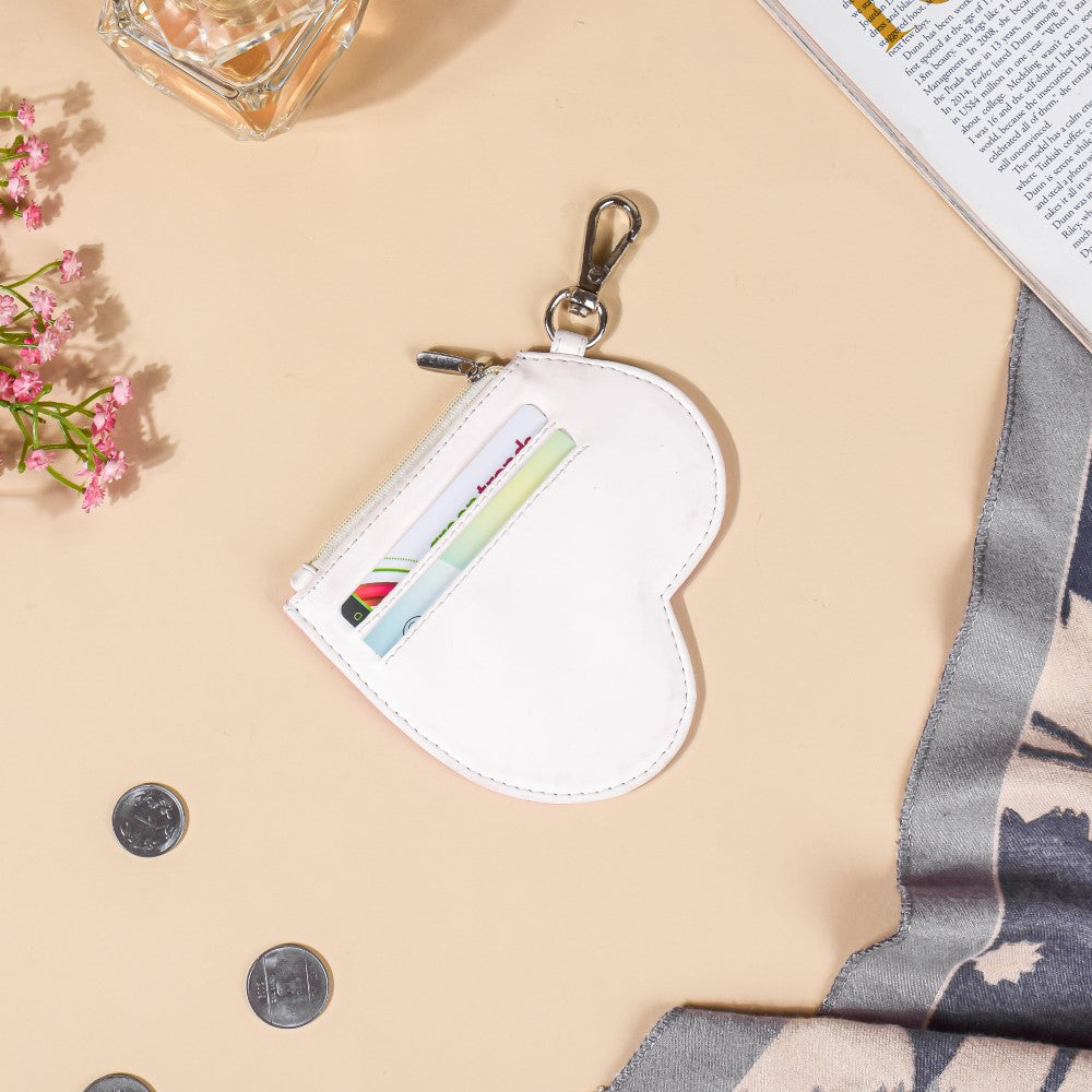Heart Card Holder Coin Purse White And Pink Nestasia