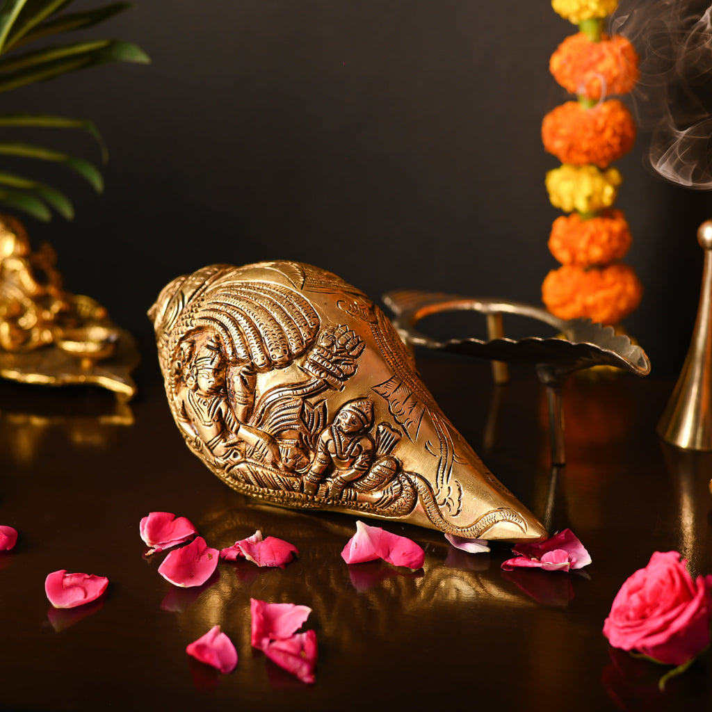 Brass Lord Vishnu And Lakshmi Conch Vedansh Craft