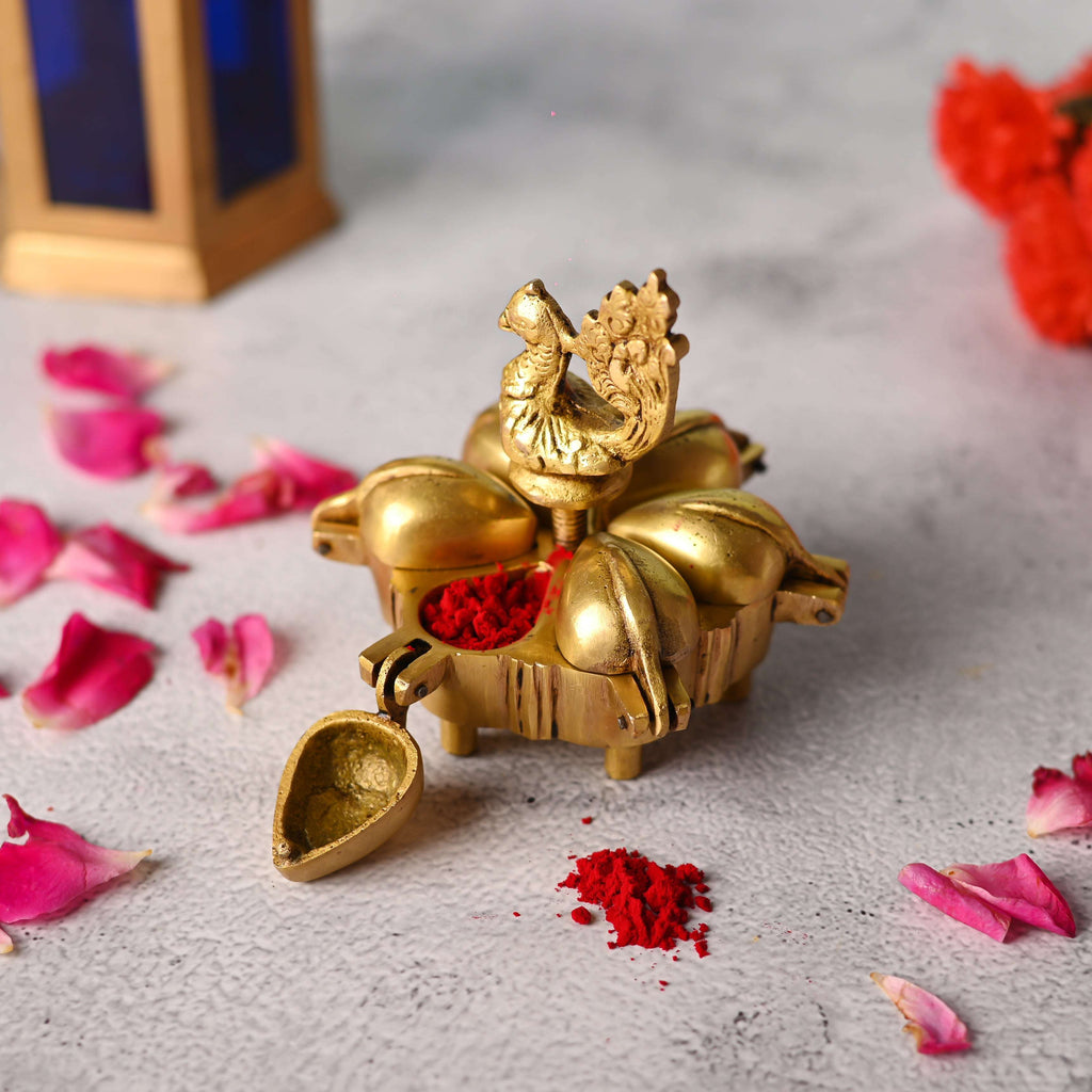 Brass Peacock Kumkum Box (3.5 Inch) Vedansh Craft