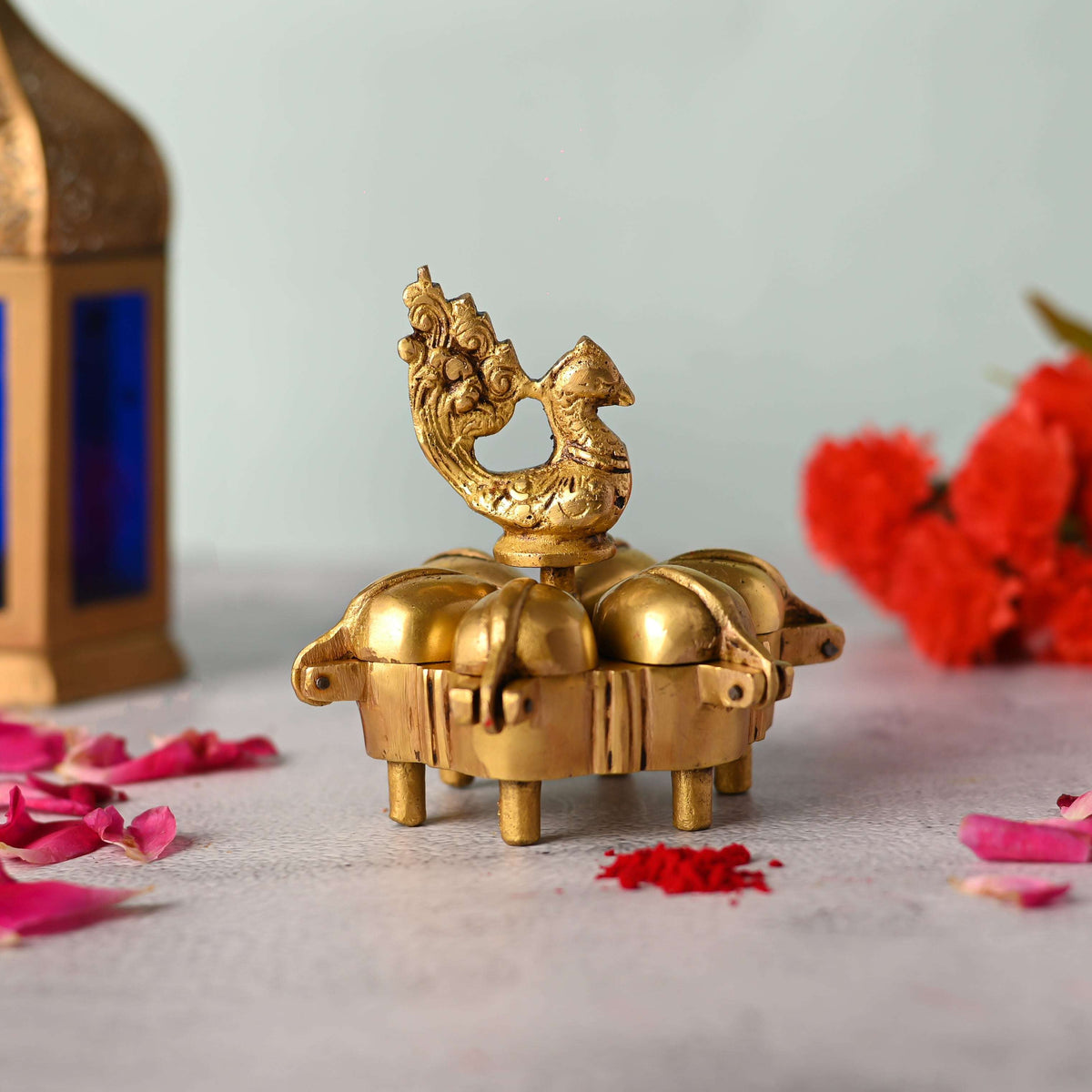 Brass Peacock Kumkum Box (3.5 Inch) Vedansh Craft