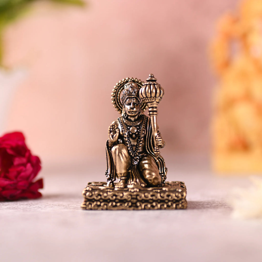Brass Blessing Sitting Hanuman Lightweight Idol (2.5 Inch) Vedansh Craft