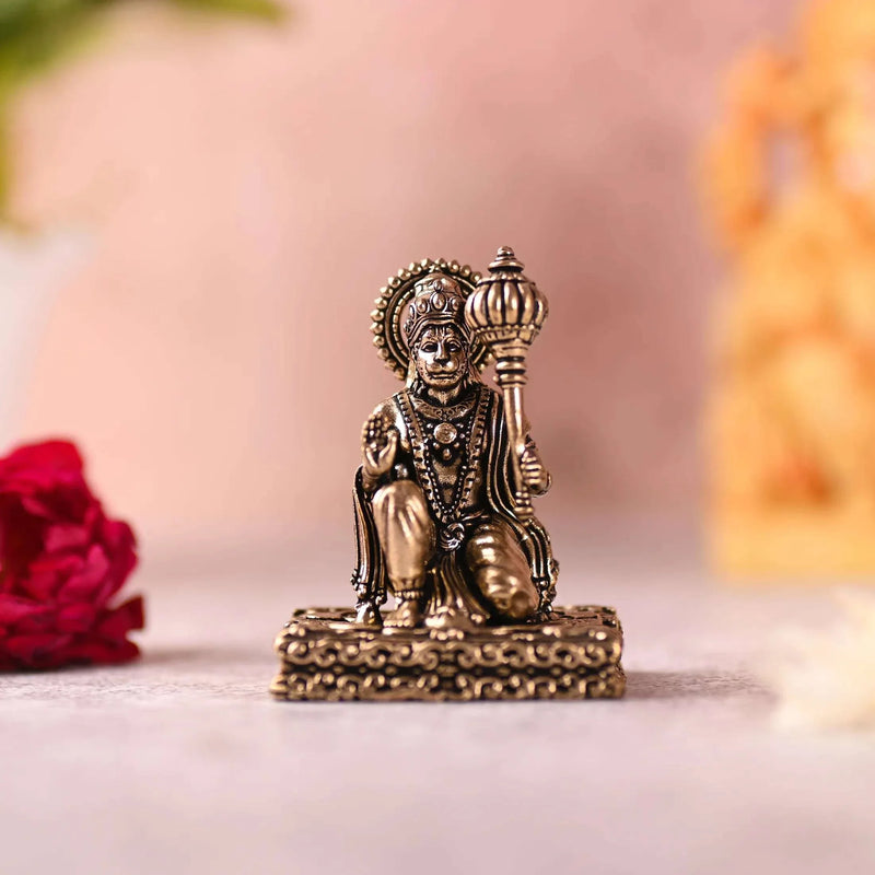 Brass Blessing Sitting Hanuman Lightweight Idol (2.5 Inch) Vedansh Craft