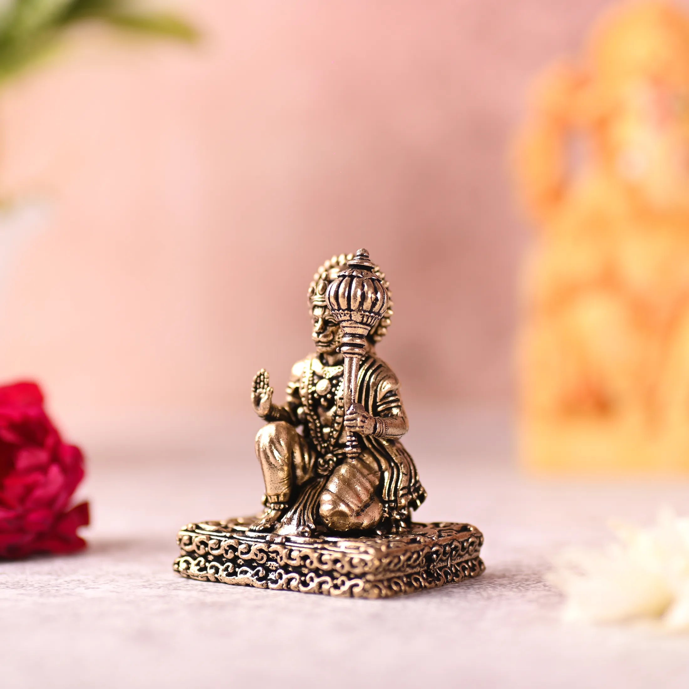 Brass Blessing Sitting Hanuman Lightweight Idol (2.5 Inch) Vedansh Craft