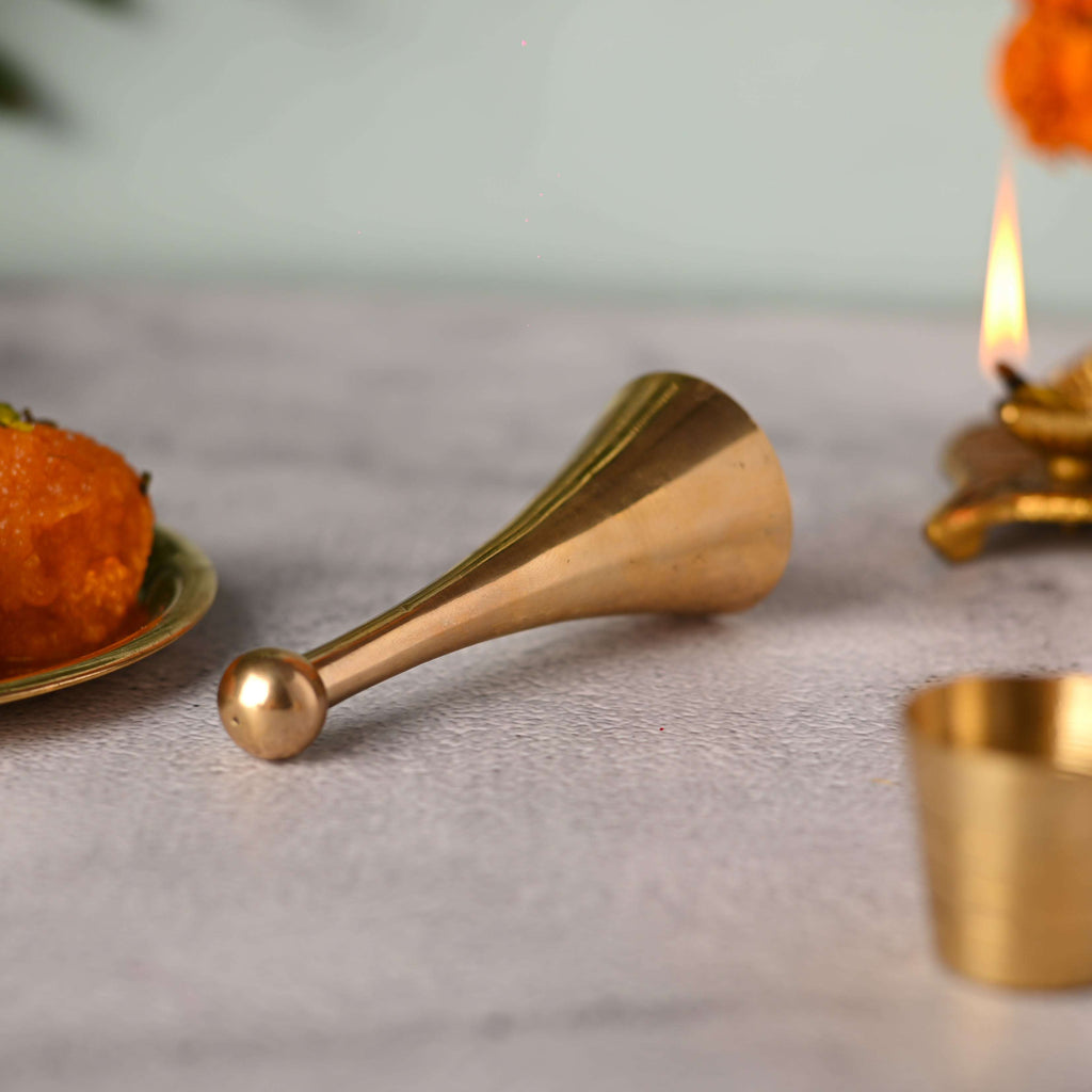 Brass Pooja Handbell / Ghanti (3.8 Inch) Vedansh Craft