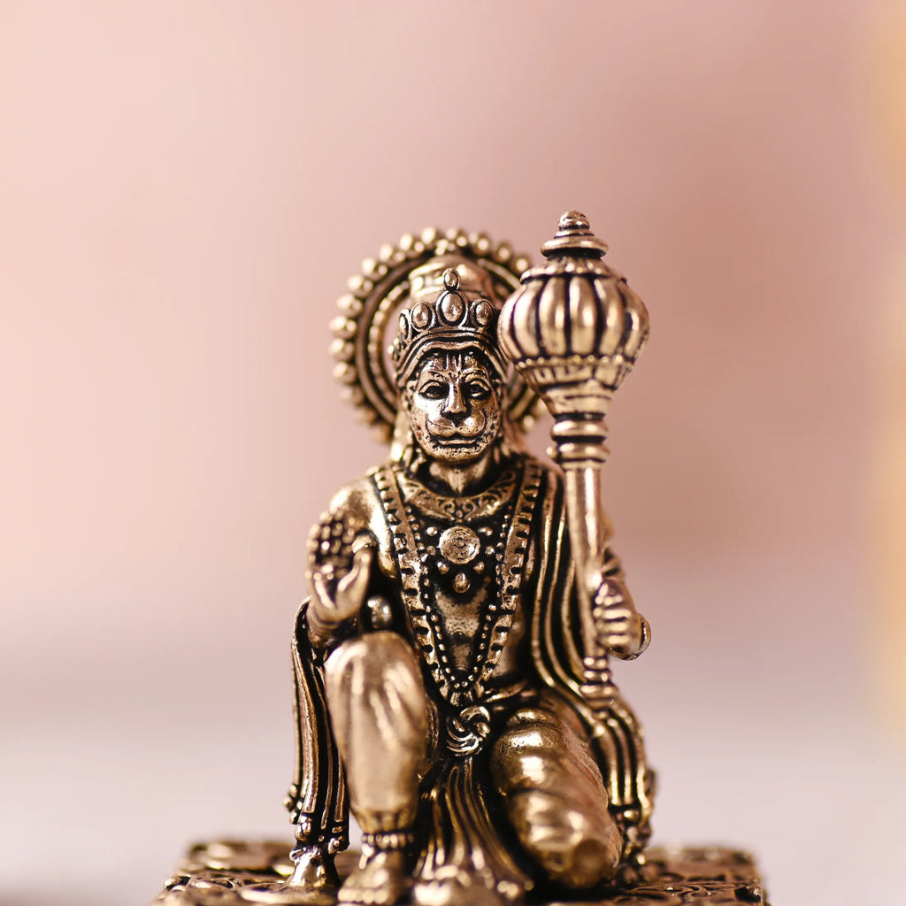 Brass Blessing Sitting Hanuman Lightweight Idol (2.5 Inch) Vedansh Craft