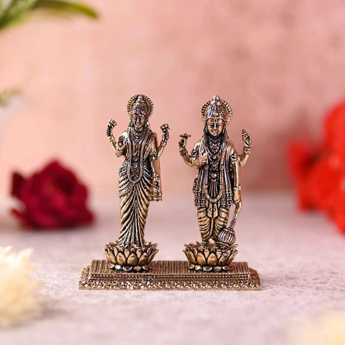 Brass Lord Vishnu And Lakshmi Standing Lightweight Idol (3.2 Inch) Vedansh Craft