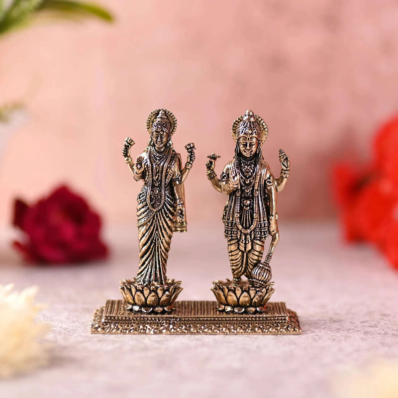 Brass Lord Vishnu And Lakshmi Standing Lightweight Idol (3.2 Inch) Vedansh Craft