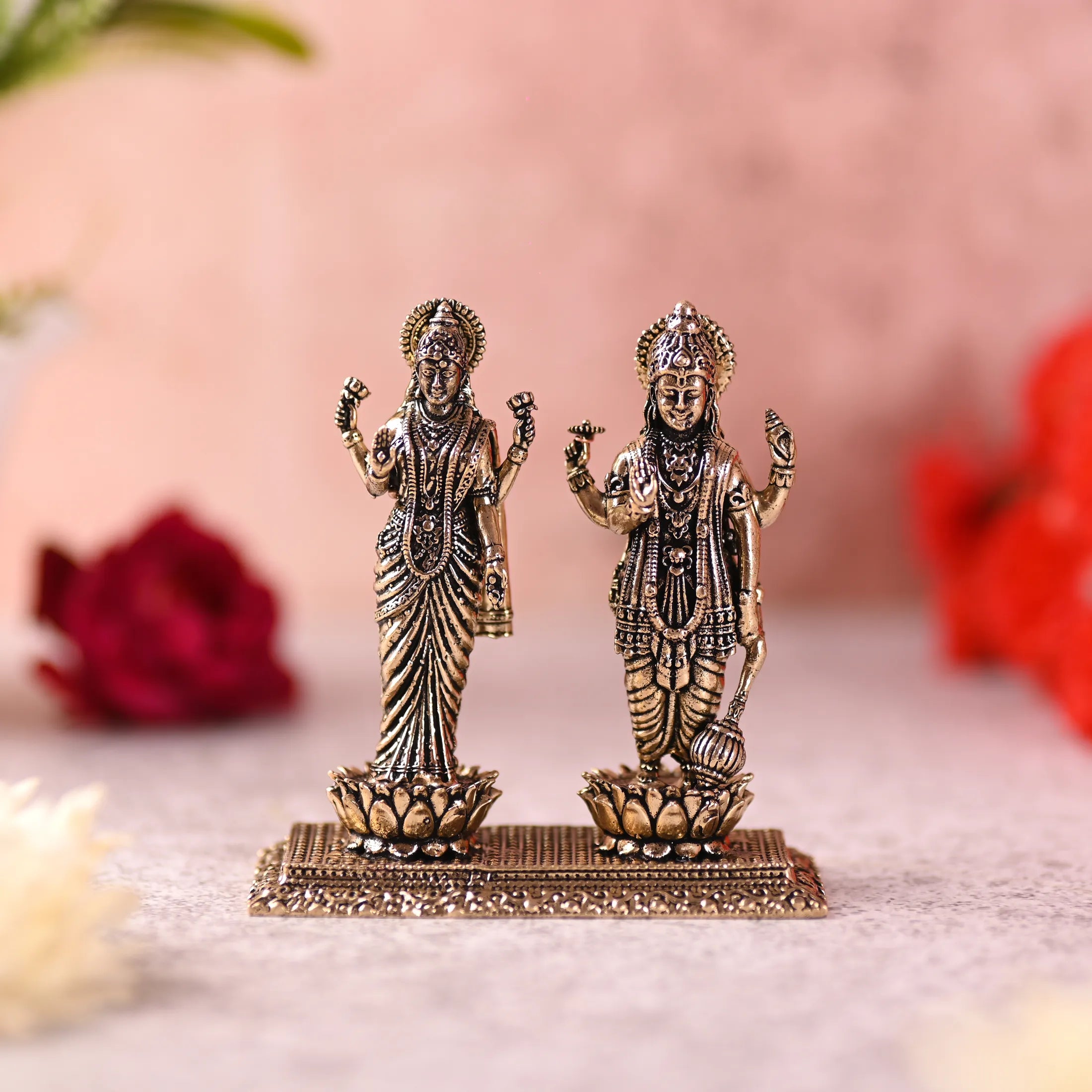Brass Lord Vishnu And Lakshmi Standing Lightweight Idol (3.2 Inch) Vedansh Craft