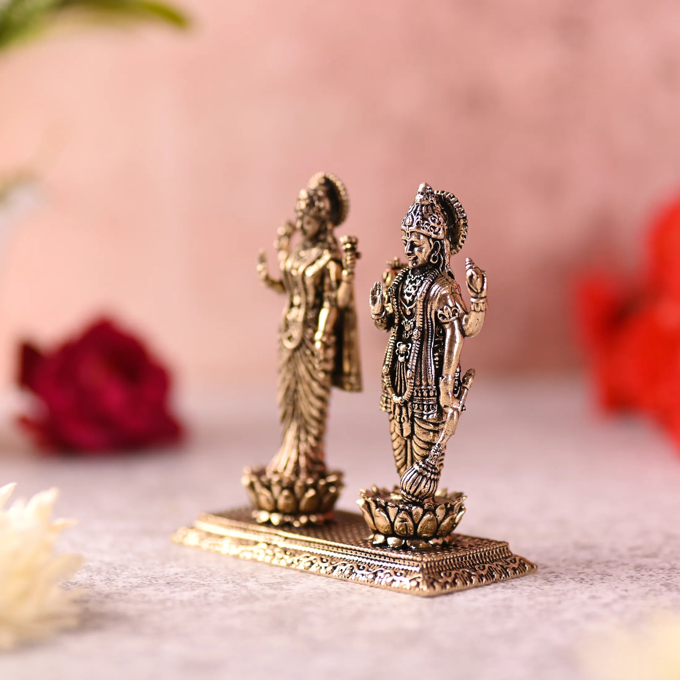 Brass Lord Vishnu And Lakshmi Standing Lightweight Idol (3.2 Inch) Vedansh Craft