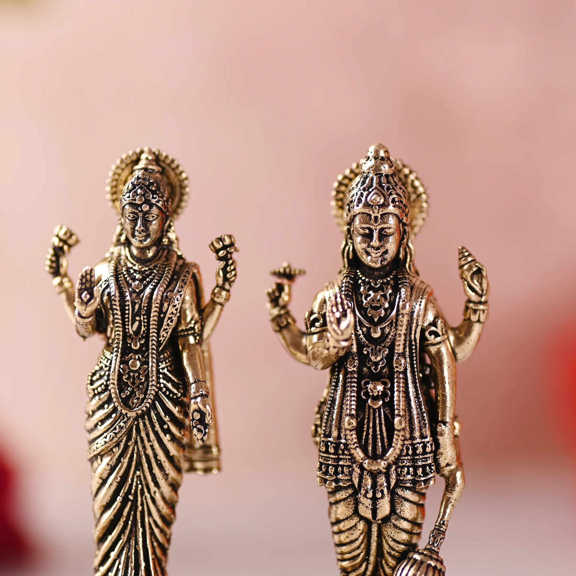 Brass Lord Vishnu And Lakshmi Standing Lightweight Idol (3.2 Inch) Vedansh Craft