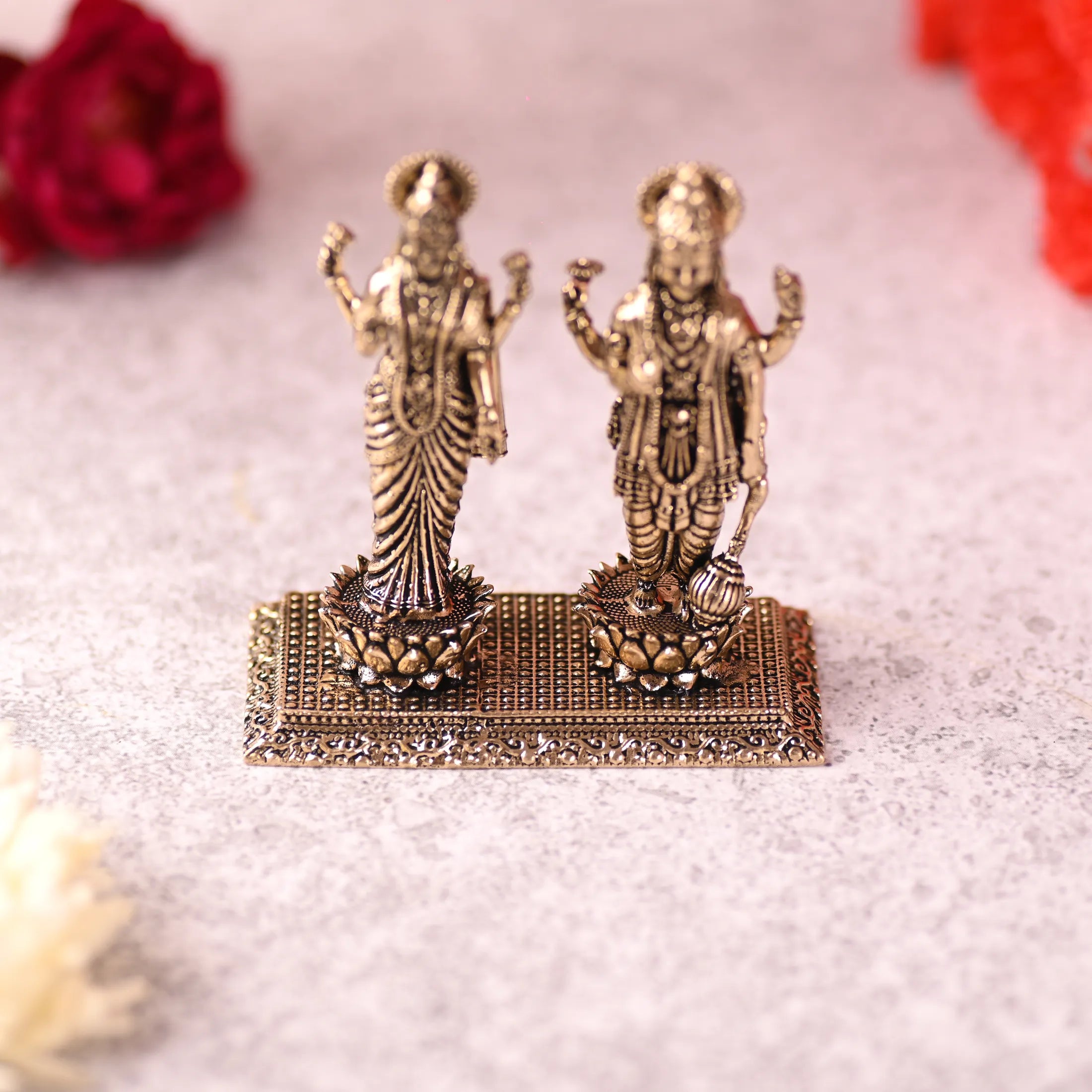 Brass Lord Vishnu And Lakshmi Standing Lightweight Idol (3.2 Inch) Vedansh Craft