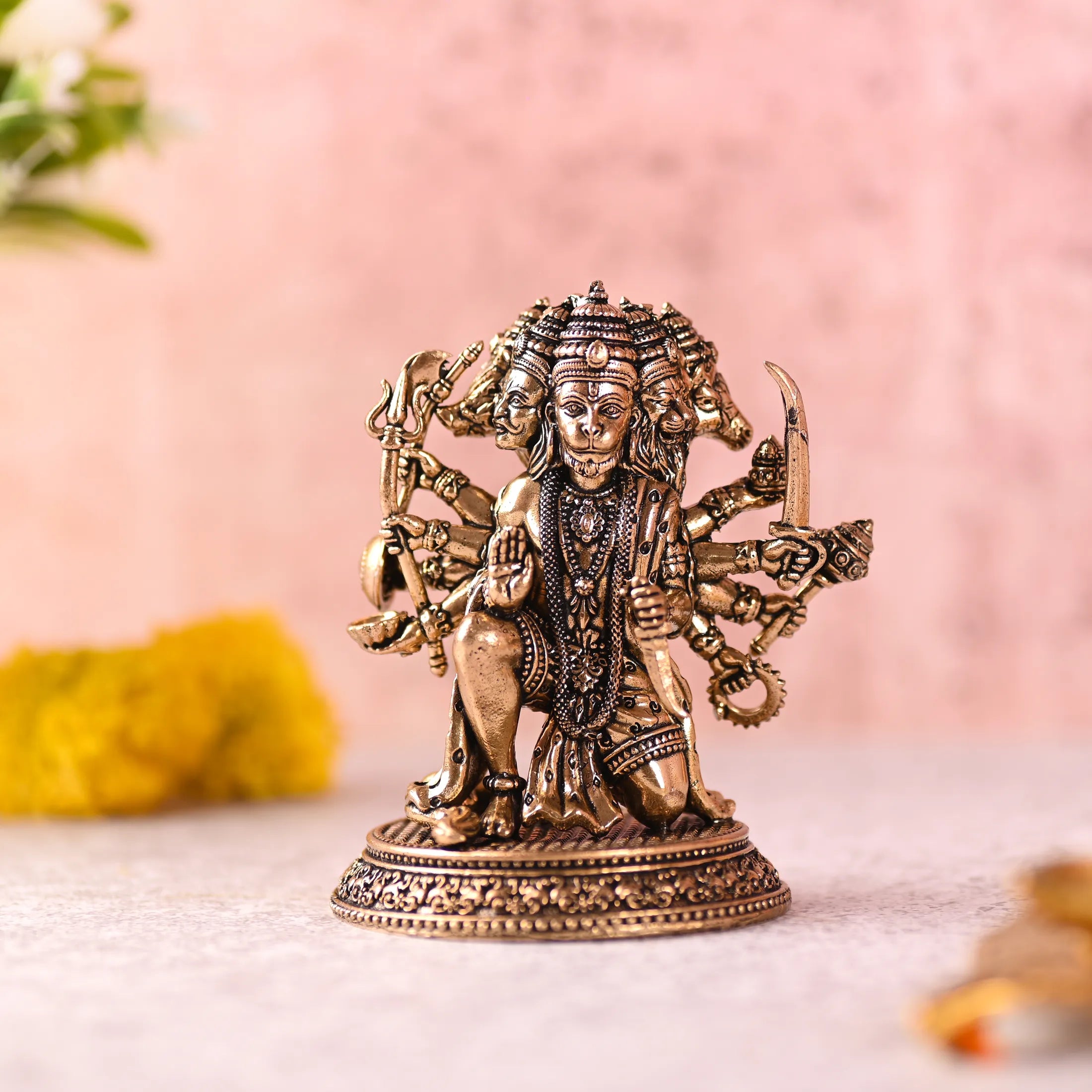 Brass Sitting Panchmukhi Hanuman Lightweight Idol Vedansh Craft