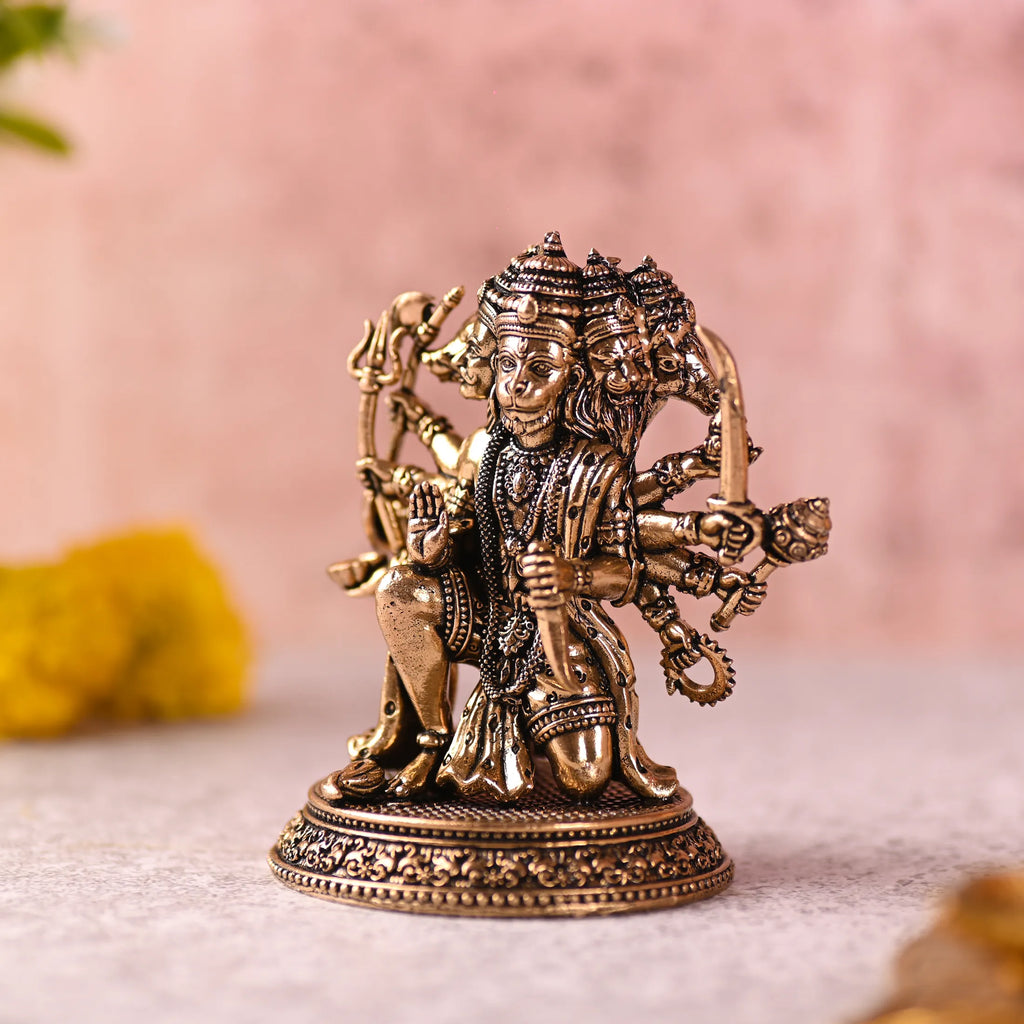 Brass Sitting Panchmukhi Hanuman Lightweight Idol Vedansh Craft