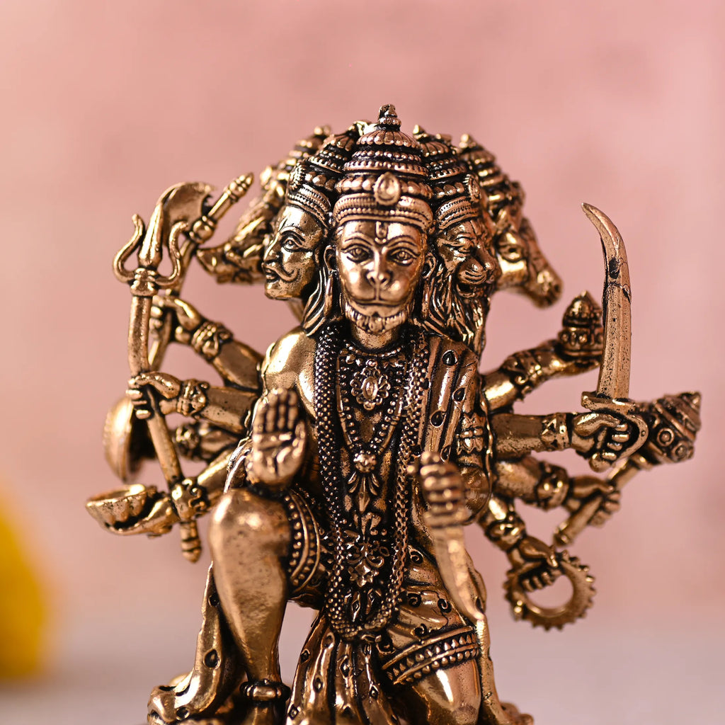 Brass Sitting Panchmukhi Hanuman Lightweight Idol Vedansh Craft