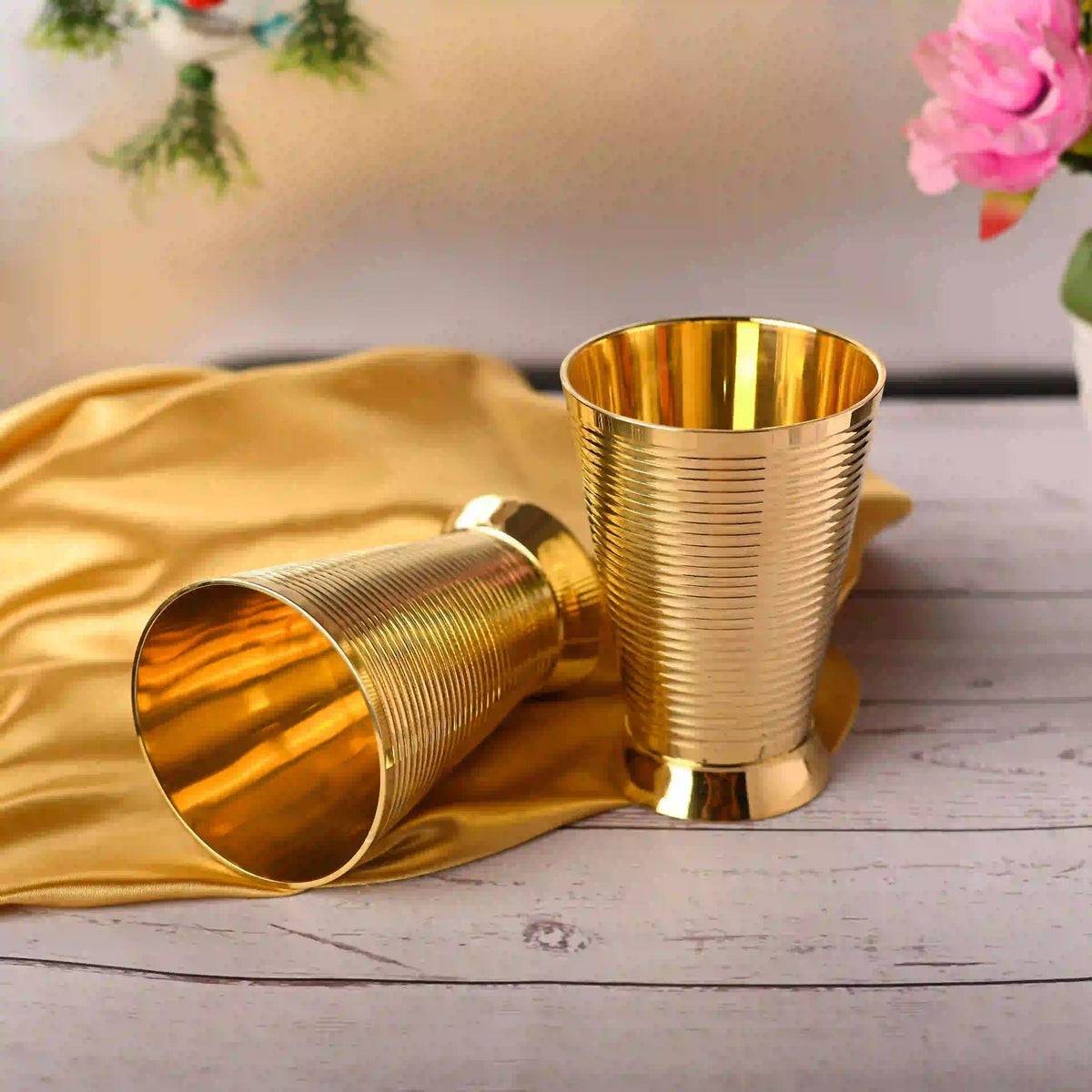Brass Glass pair (4 Inch) Vedansh Craft